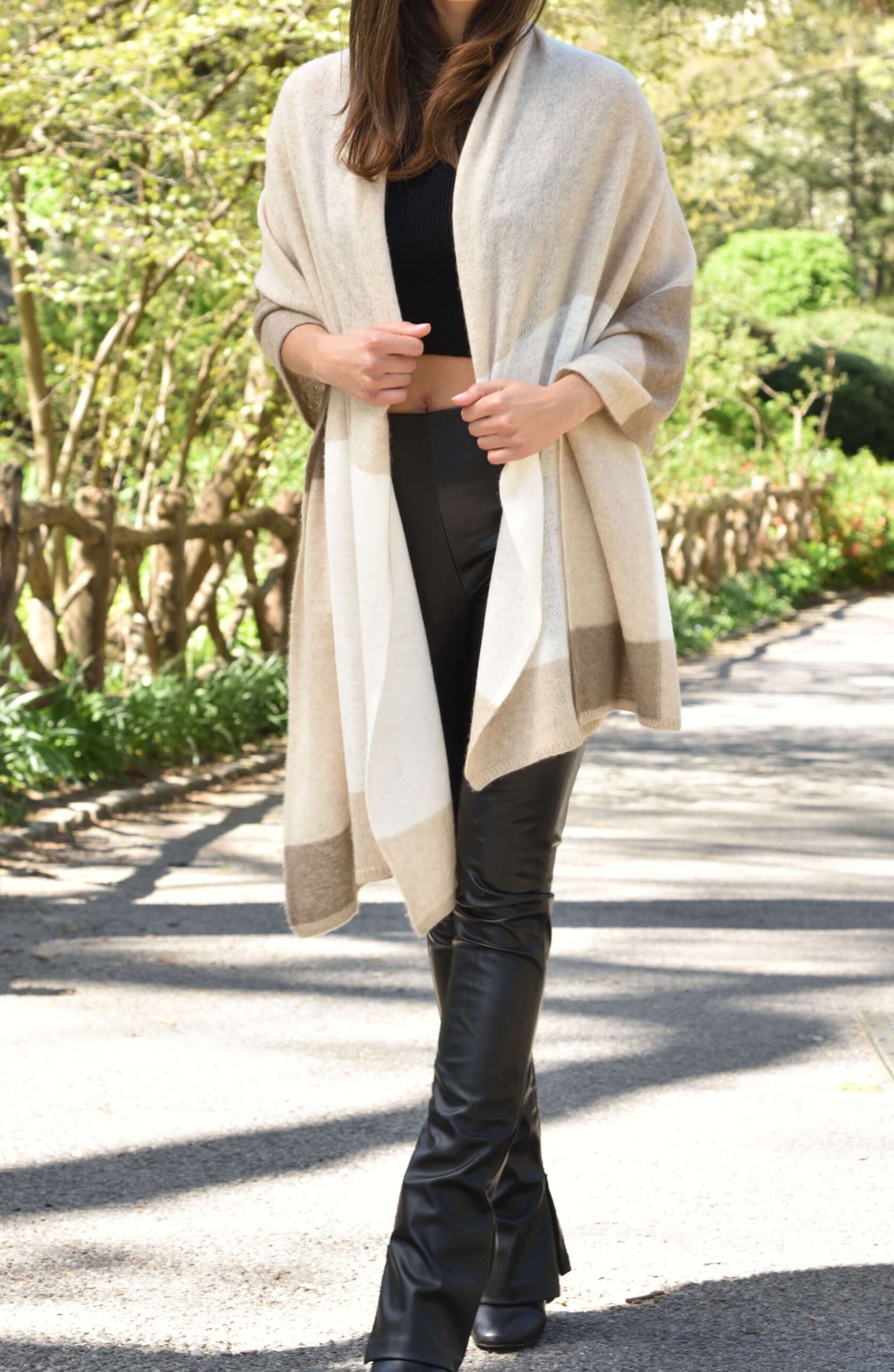 Colorblock Cashmere Blend Scarf - Beige - One Size (26x80 inches) - Scarf - La Fiorentina 19A-090-BEIGE