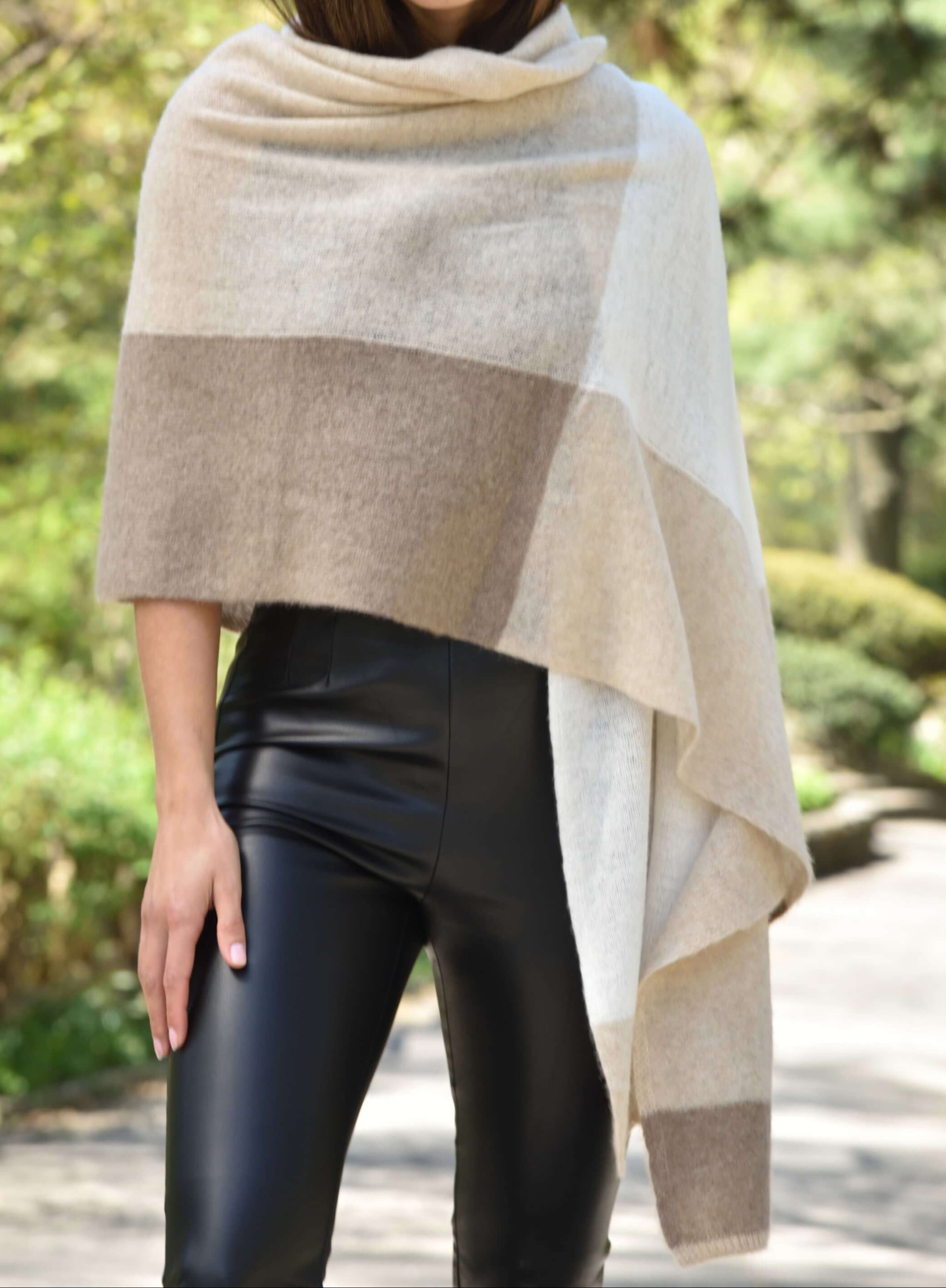 Colorblock Cashmere Blend Scarf - Beige - One Size (26x80 inches) - Scarf - La Fiorentina 19A-090-BEIGE