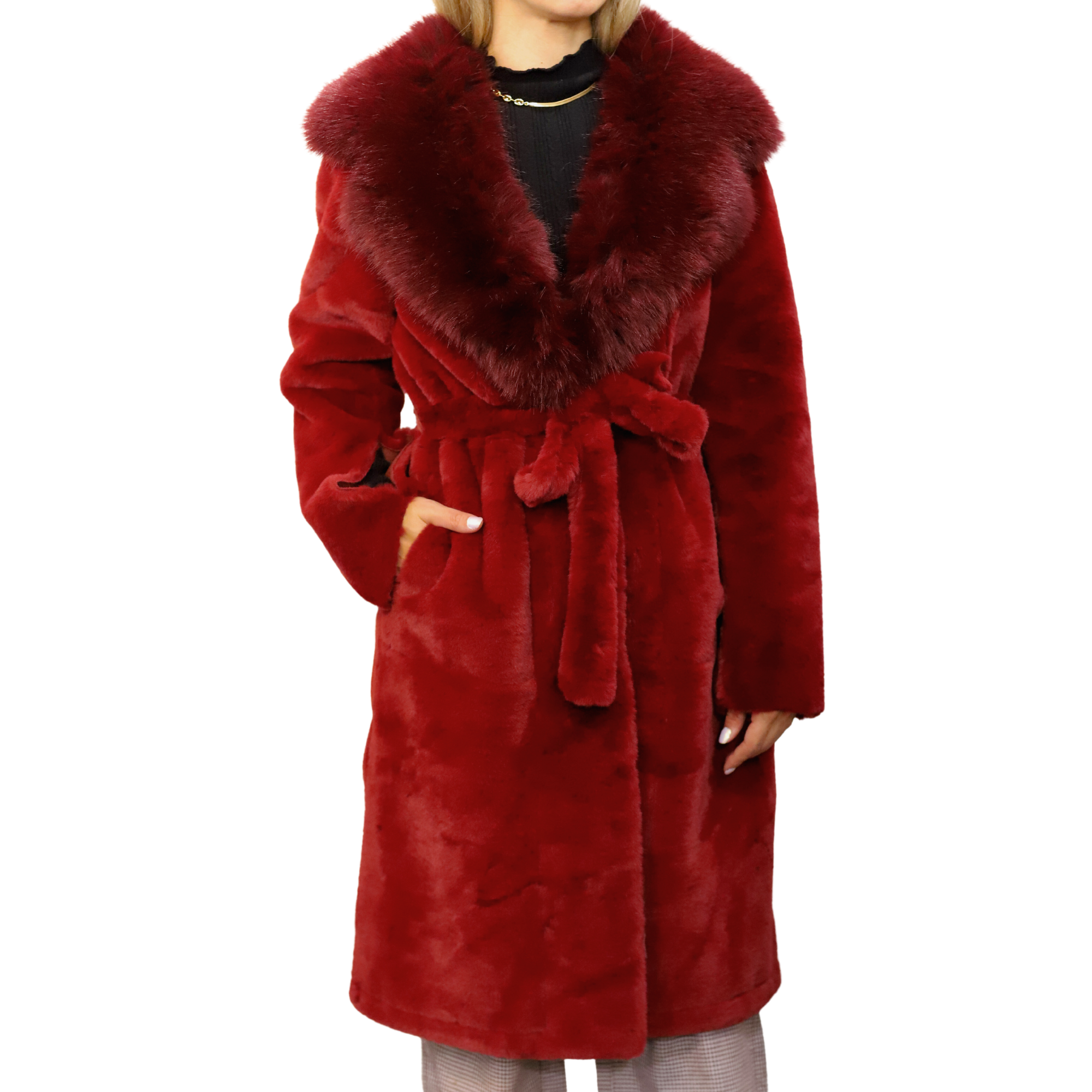 Long Faux Fur Waist Coat - Red - Outerwear - La Fiorentina COAT-291-RED-S