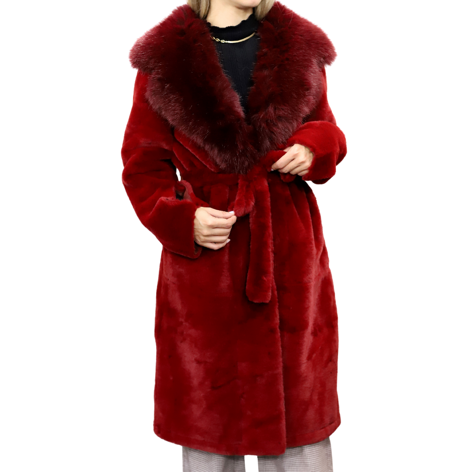 Long Faux Fur Waist Coat - Red - Outerwear - La Fiorentina COAT-291-RED-M