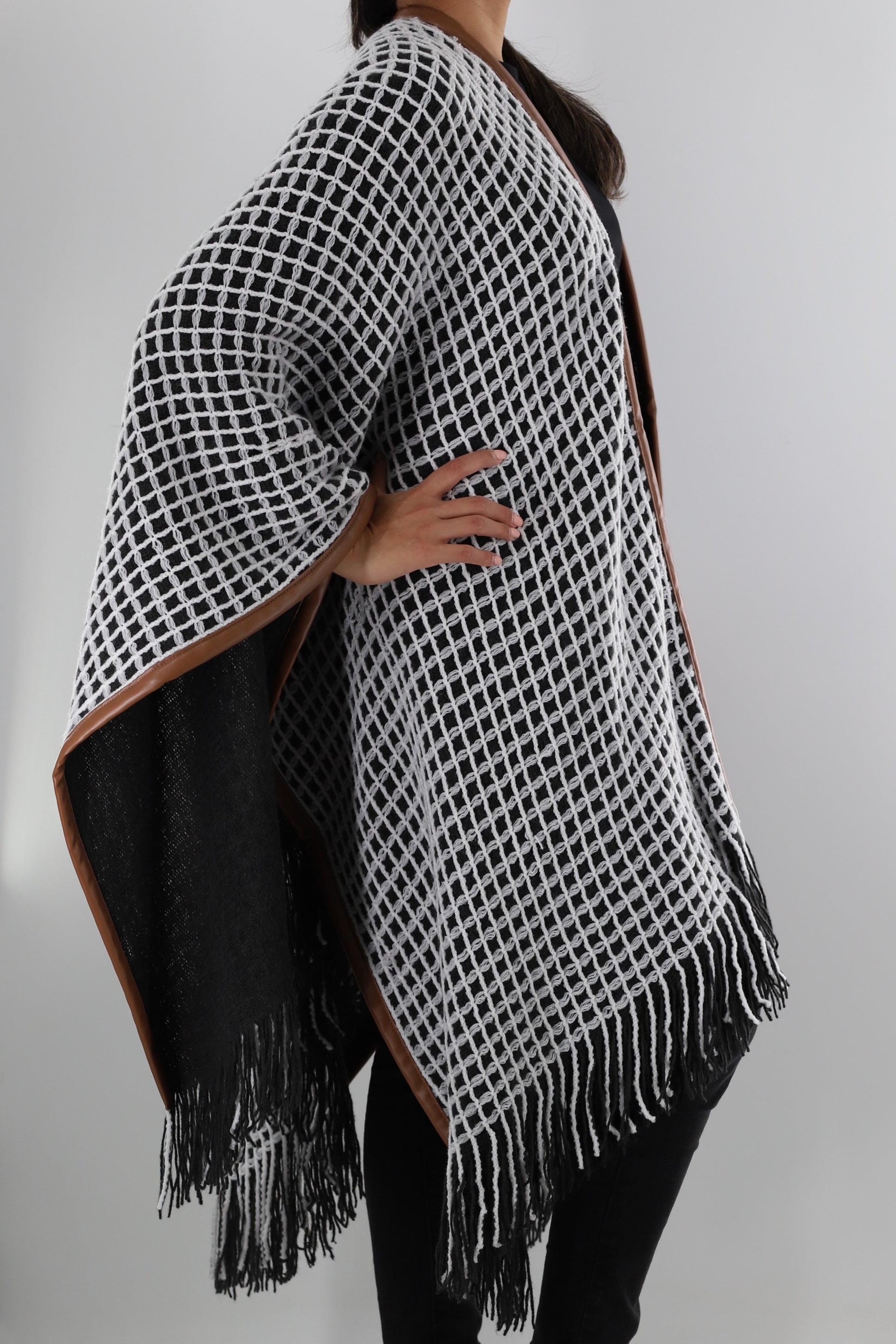 Oversized Open Knit Ruana with Fringe