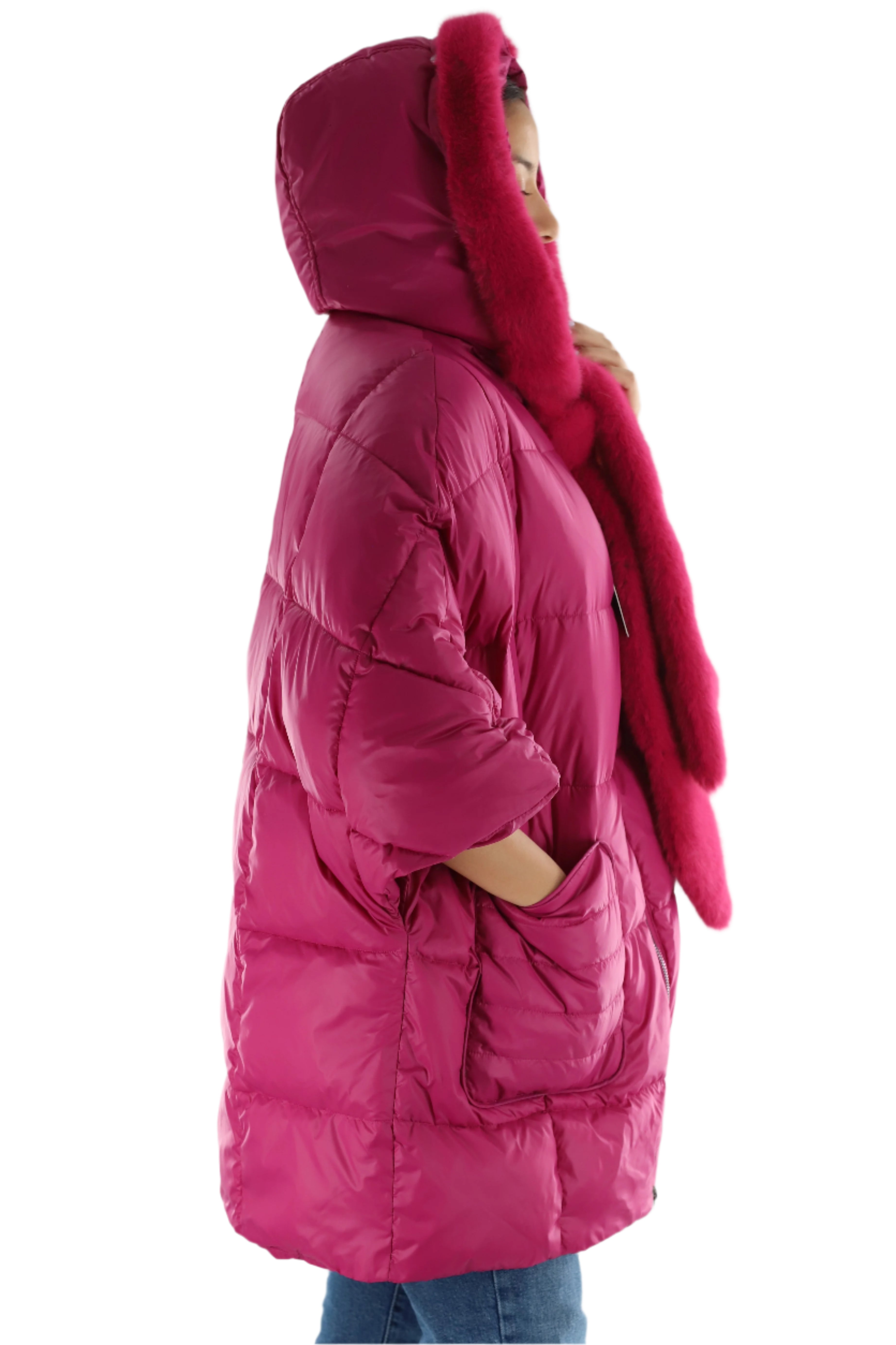 Puffer jacket with faux fur scarf