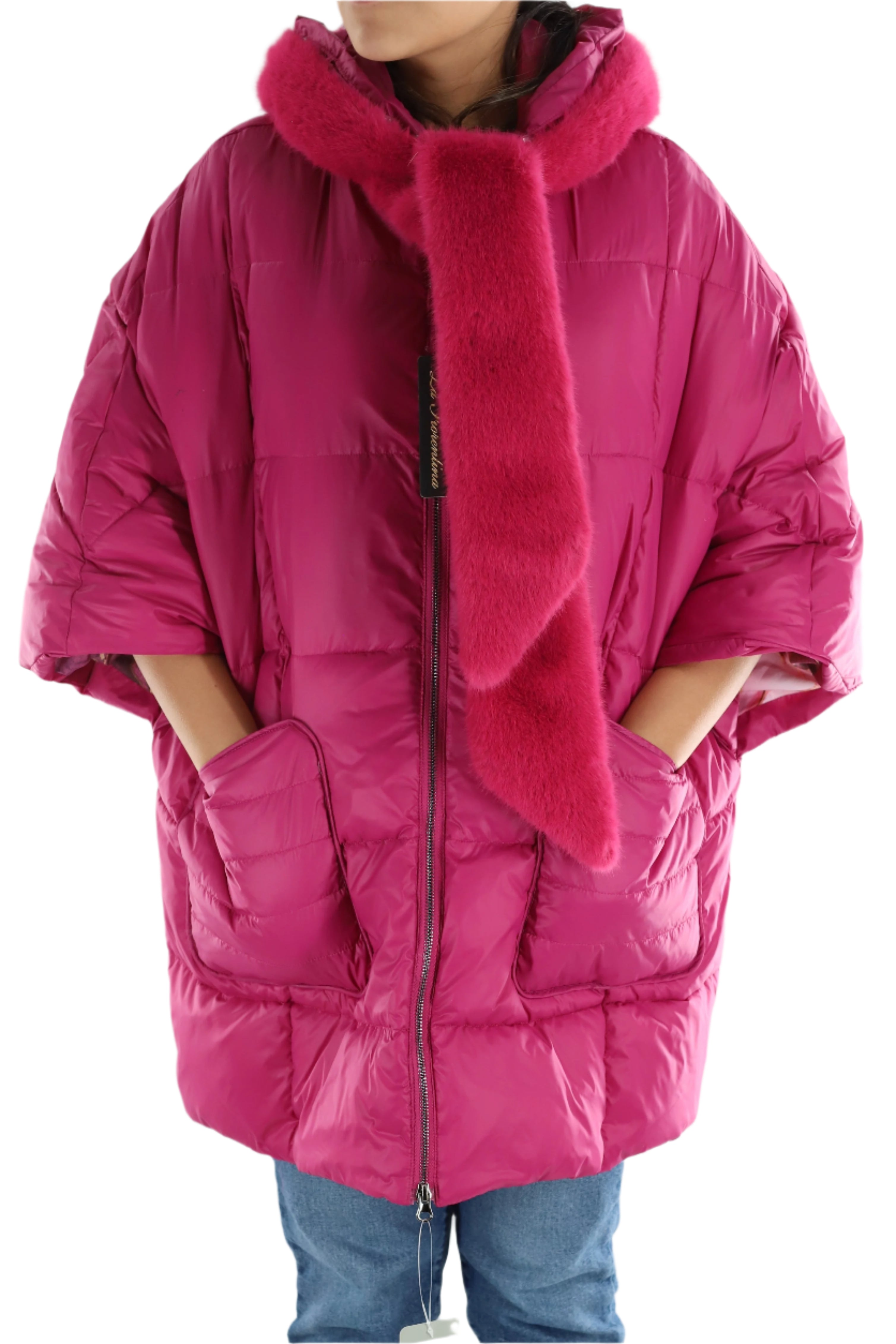 Puffer jacket with faux fur scarf