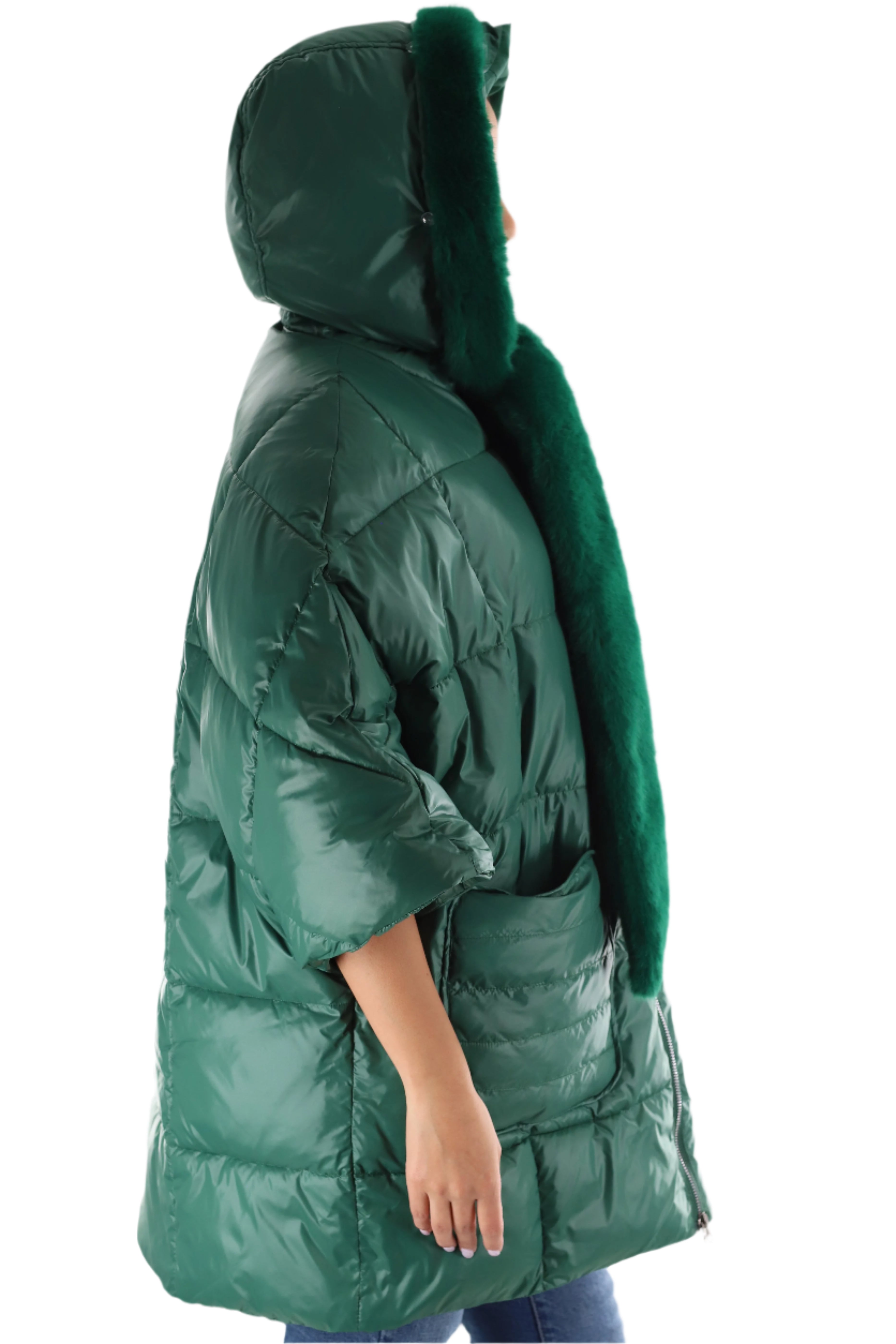 Puffer jacket with faux fur scarf