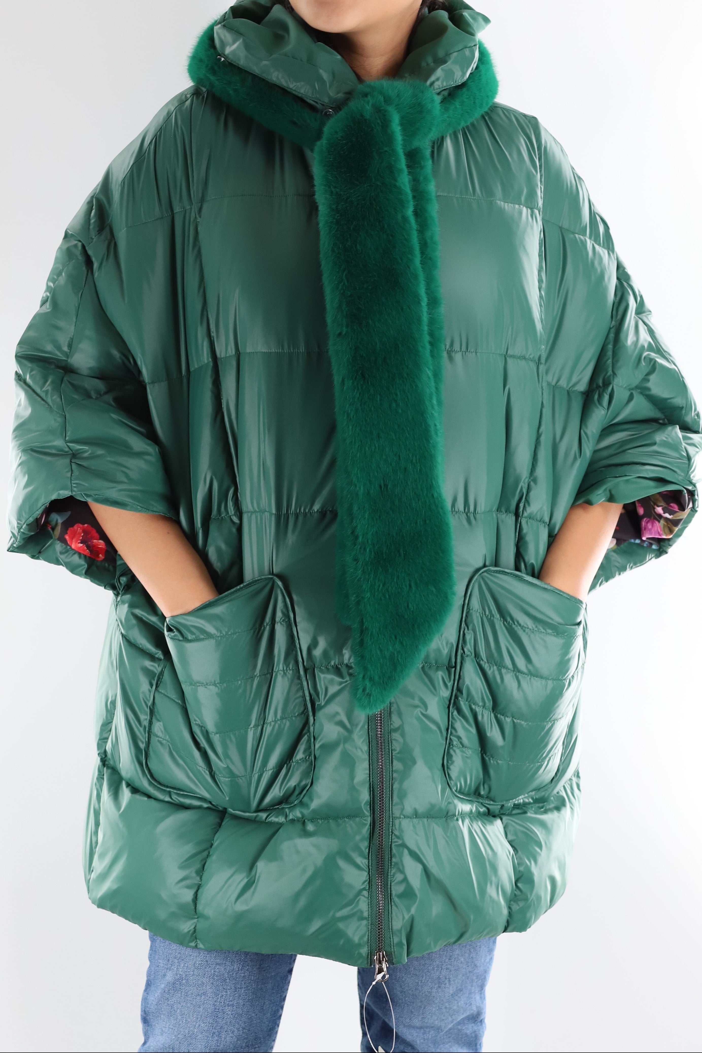 Puffer jacket with faux fur scarf – La Fiorentina