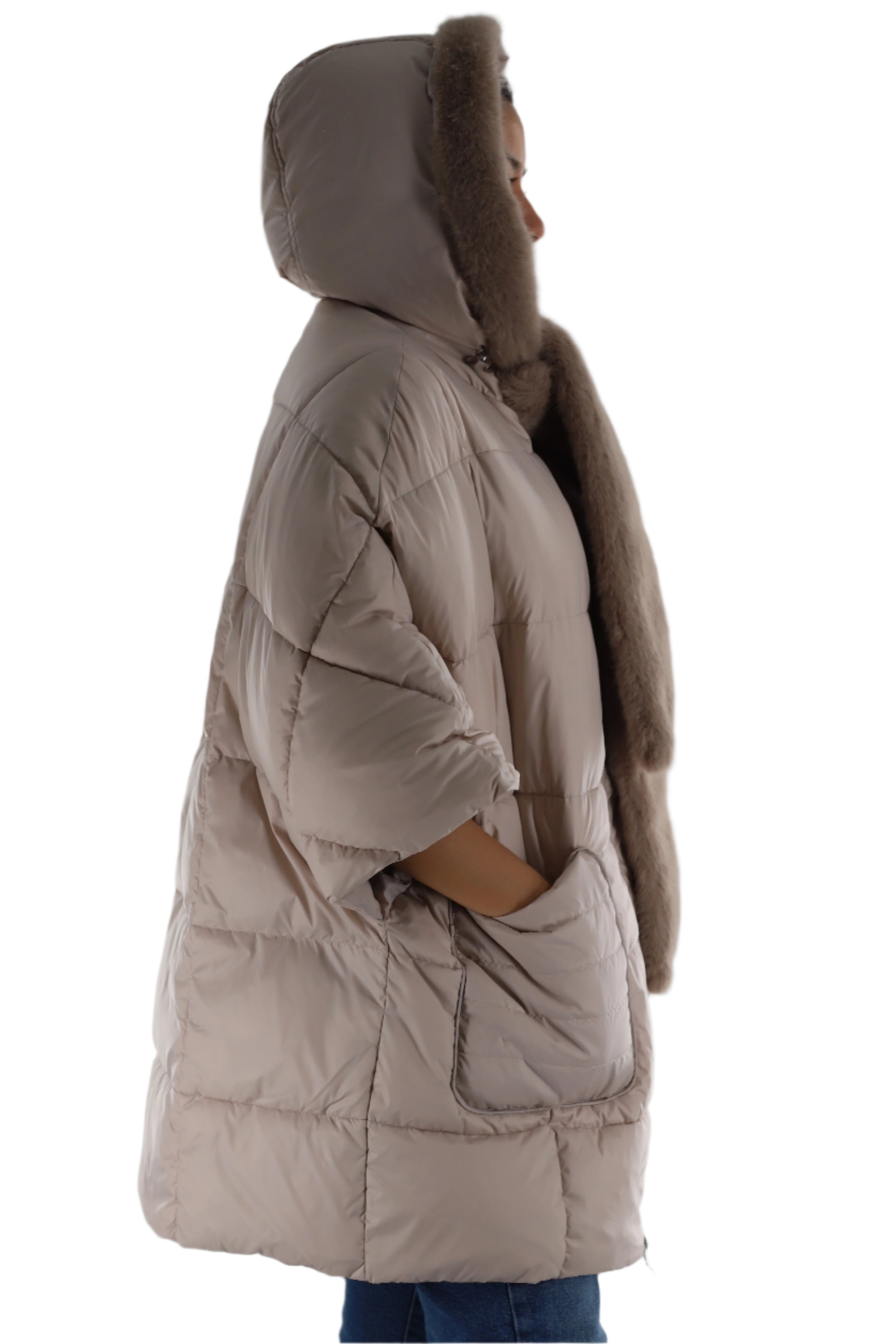 Puffer jacket with faux fur scarf