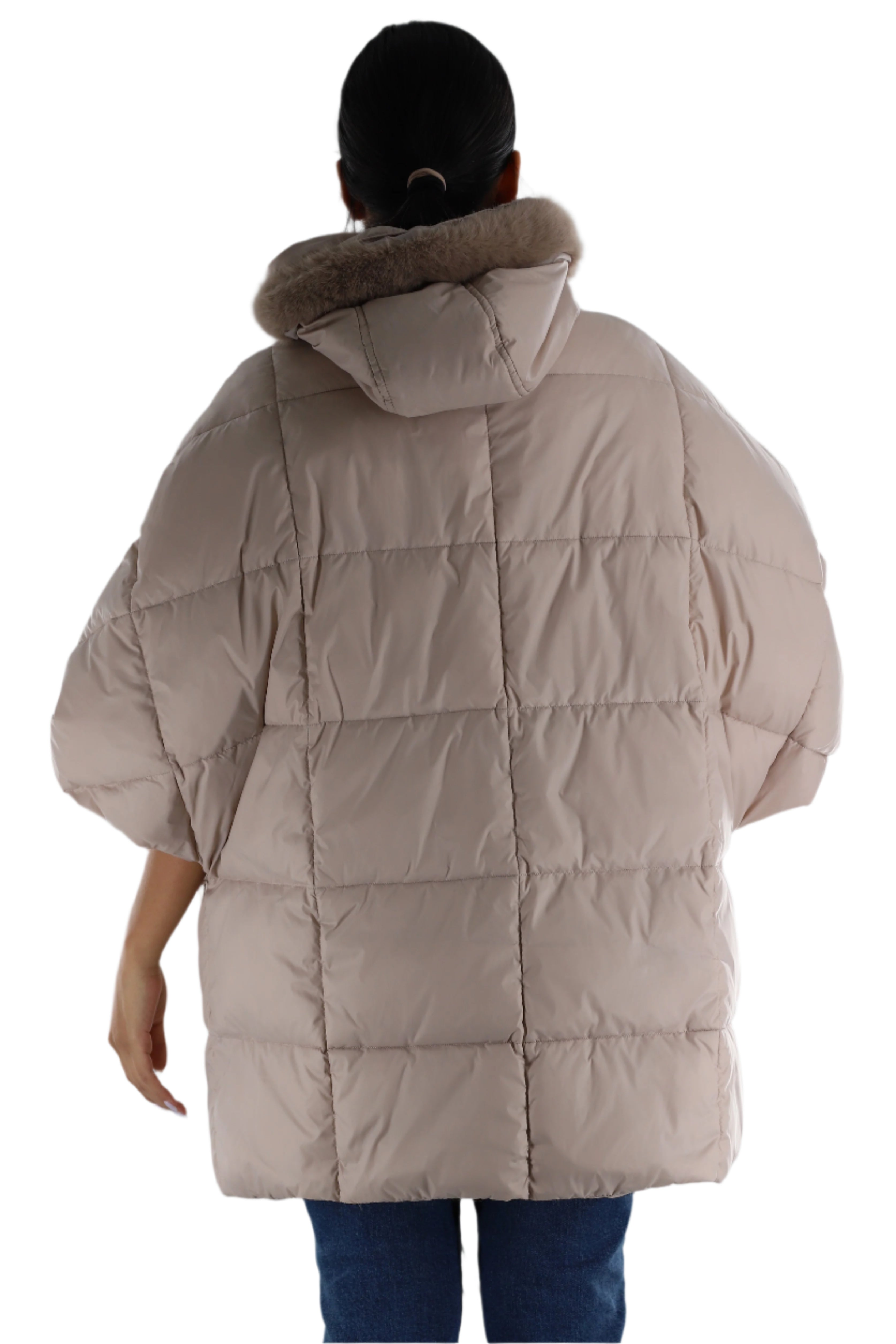 Puffer jacket with faux fur scarf