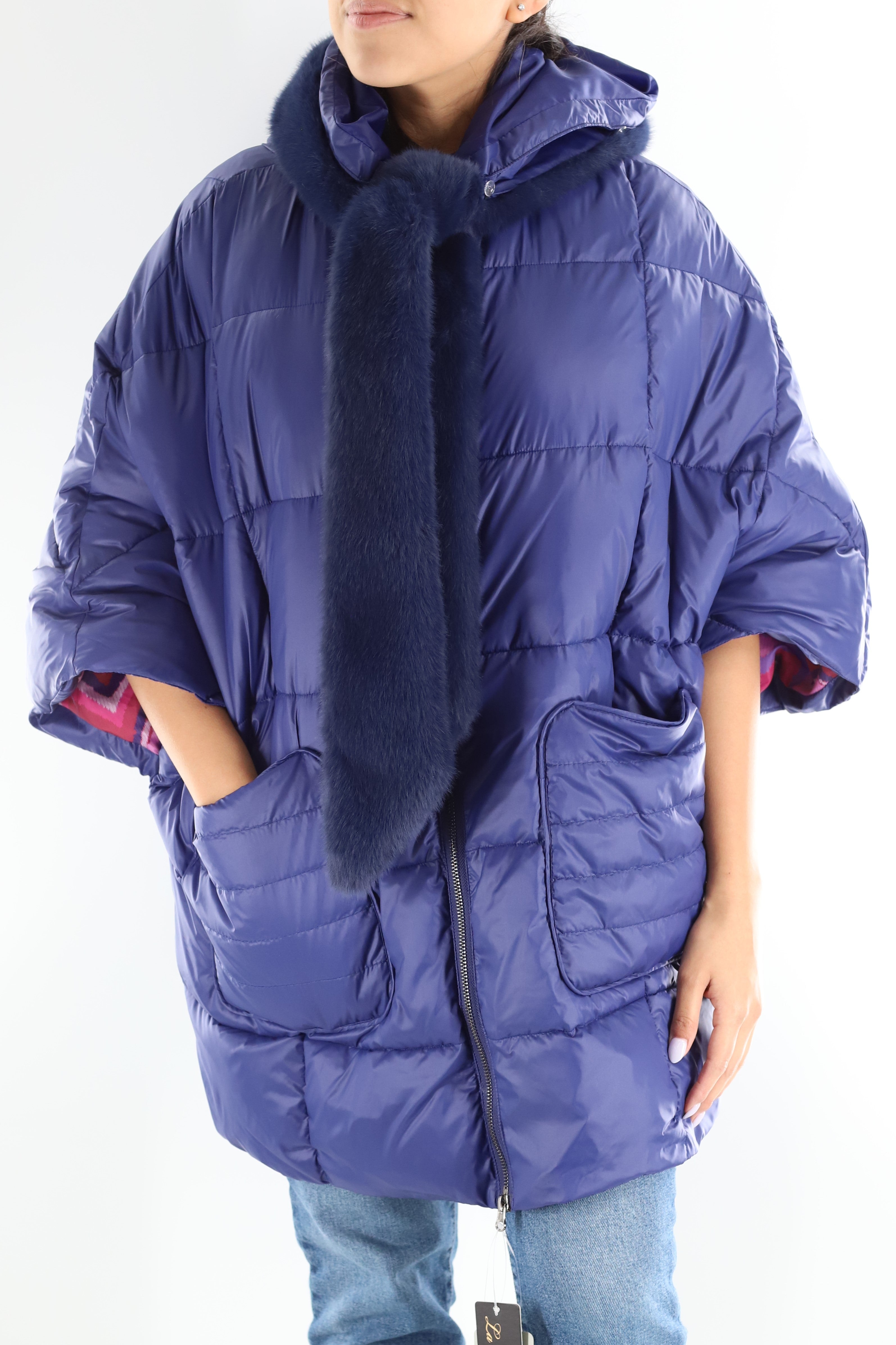 Puffer jacket with faux fur scarf