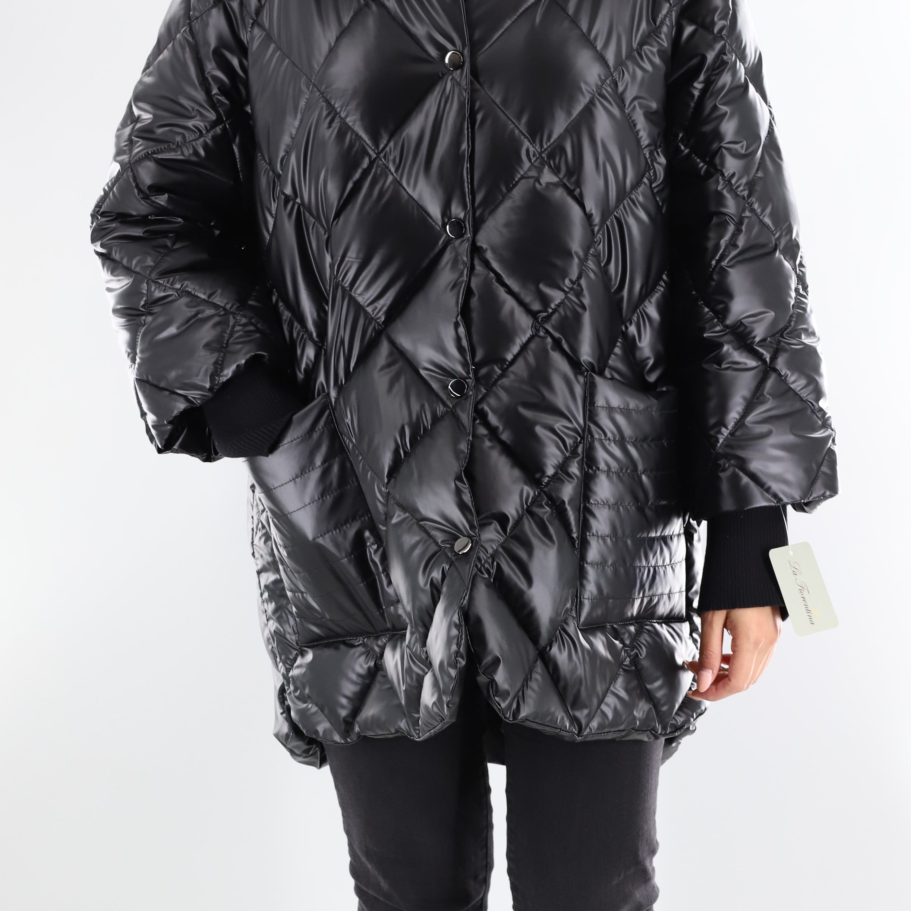 Quilted Metallic Puffer jacket with faux fur collar