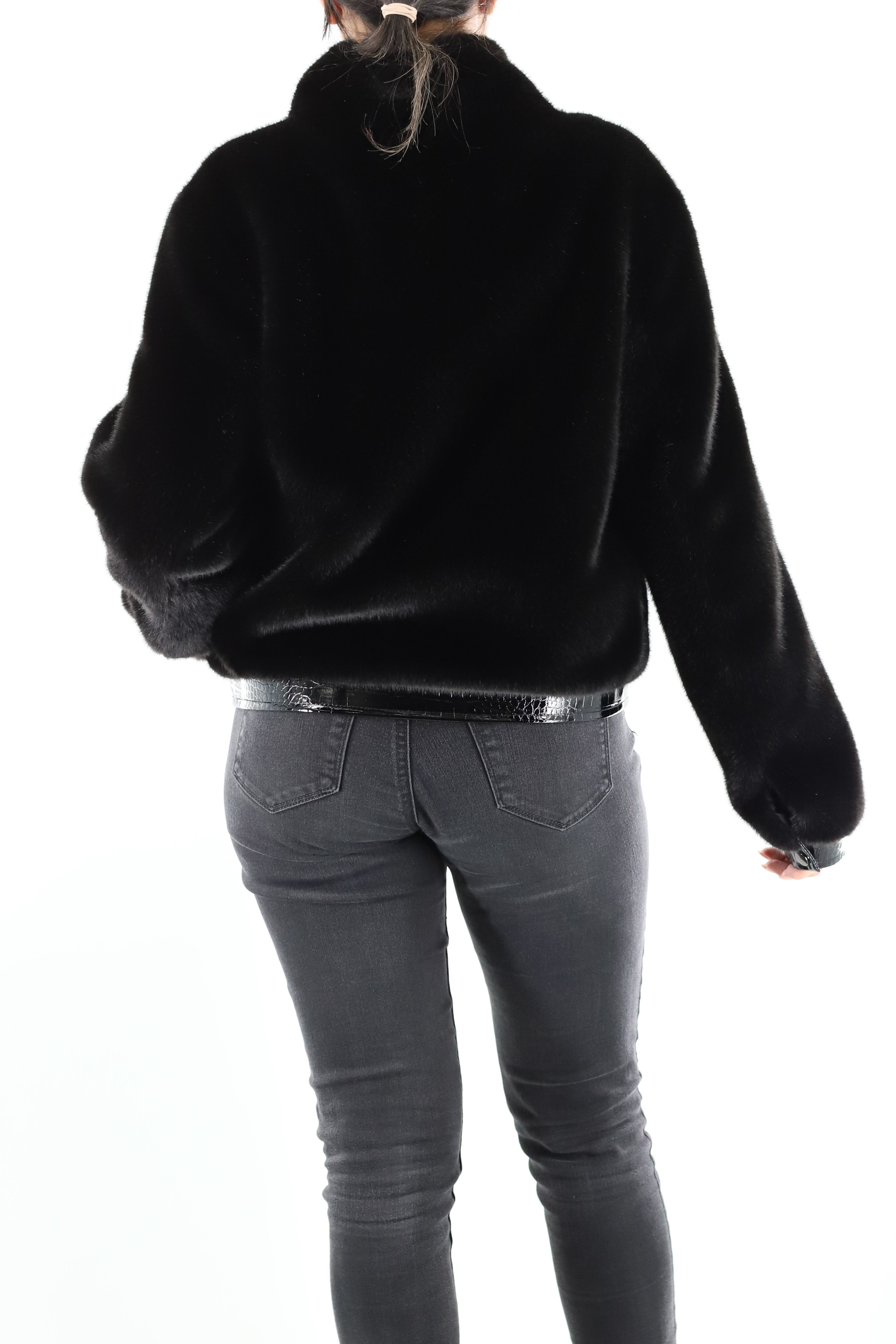 Faux fur jacket with PU leather detail