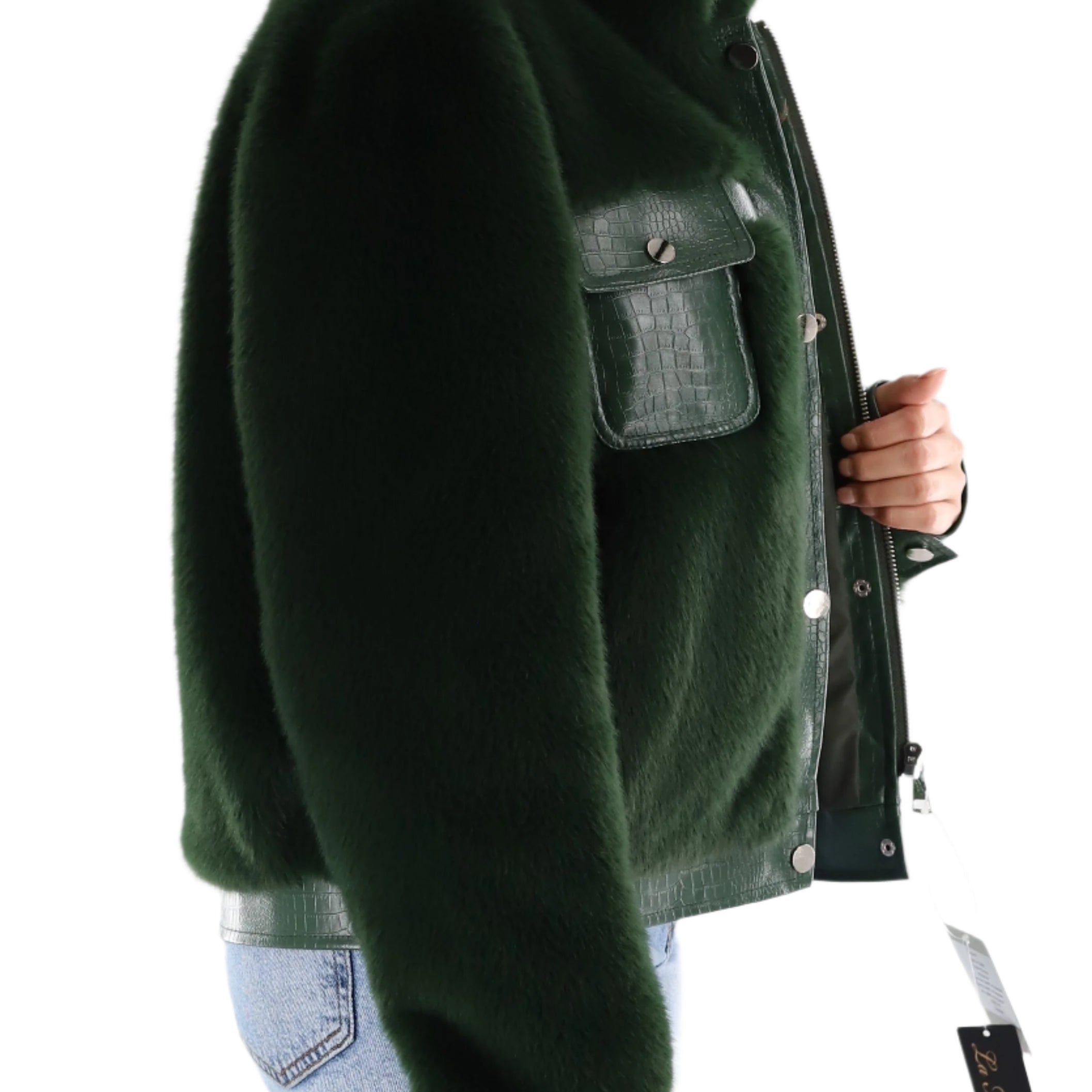 Faux Fur Jacket with PU Leather Details- FAIT-C2501 - Jacket - La Fiorentina