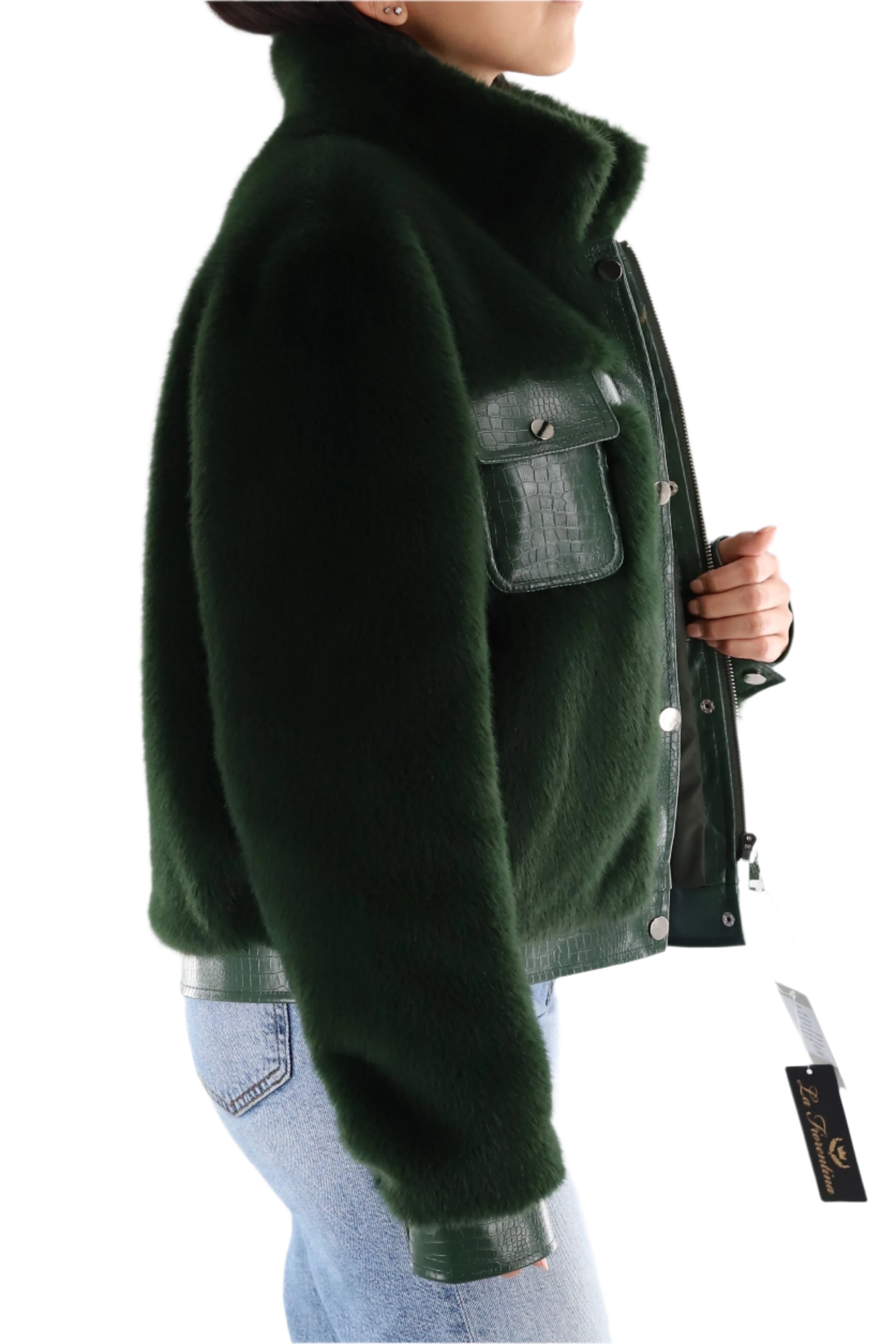 Faux Fur Jacket with PU Leather Details- FAIT-C2501 - Jacket - La Fiorentina
