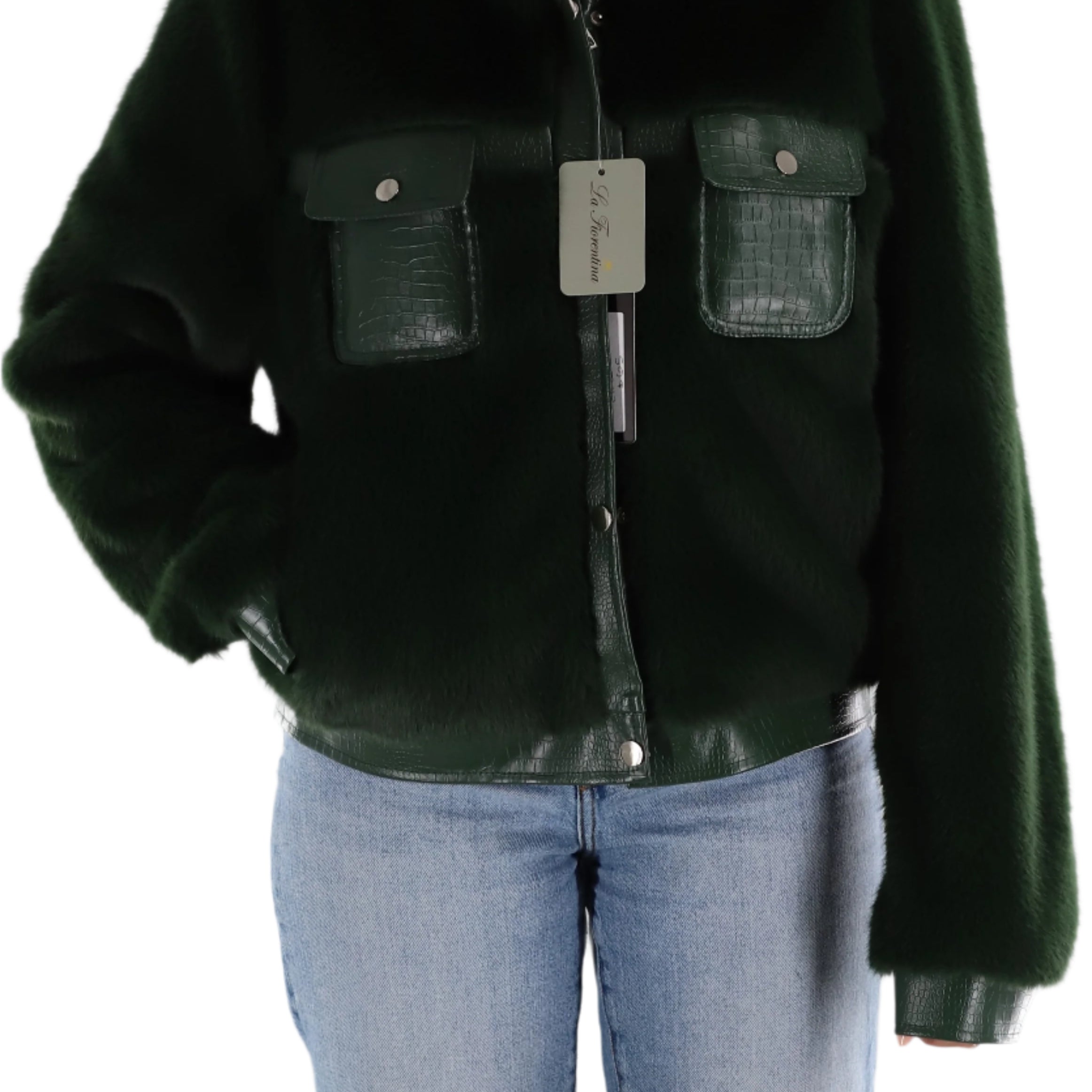 Faux Fur Jacket with PU Leather Details- FAIT-C2501 - Jacket - La Fiorentina