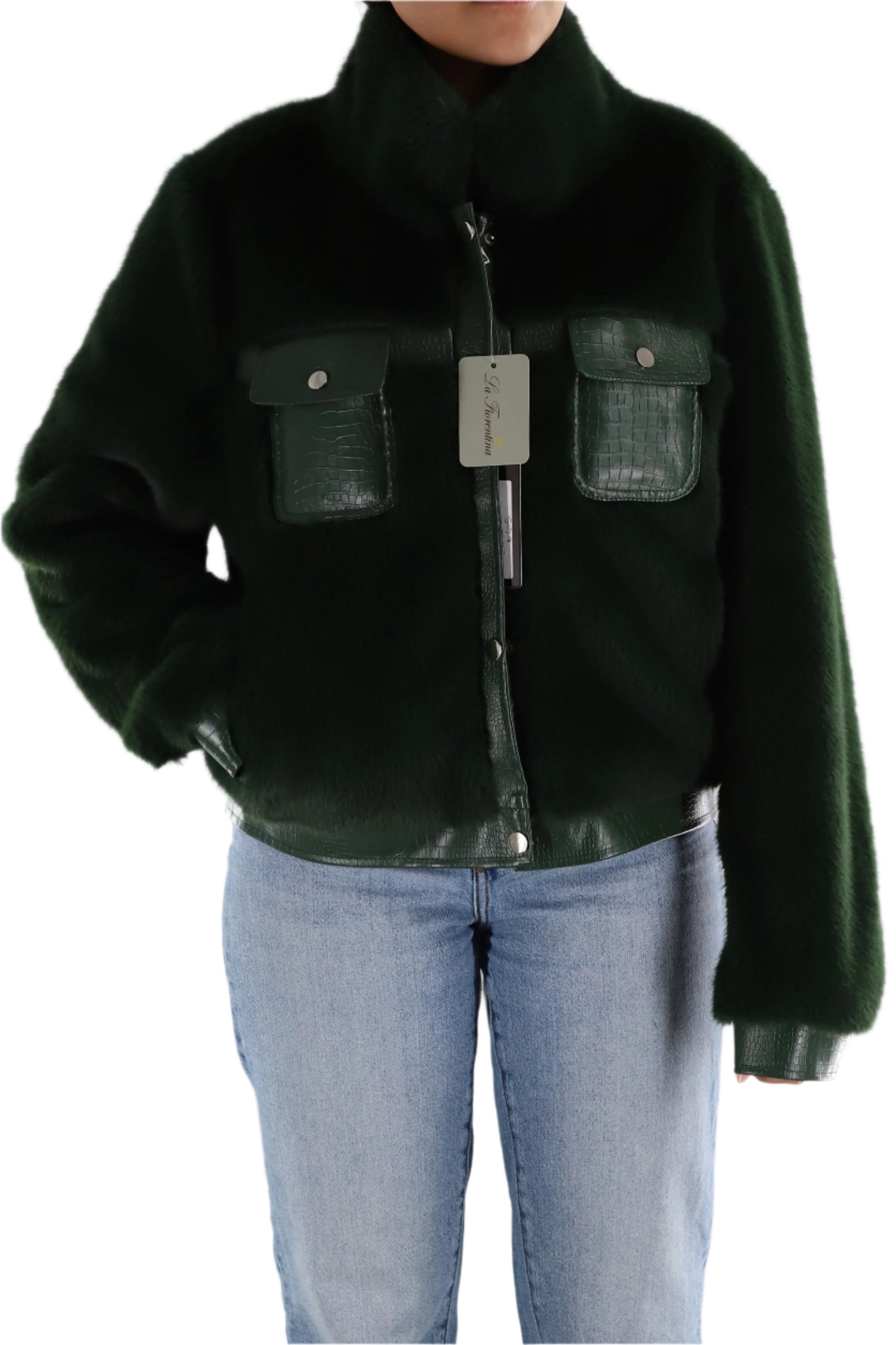 Faux Fur Jacket with PU Leather Details- FAIT-C2501 - Jacket - La Fiorentina