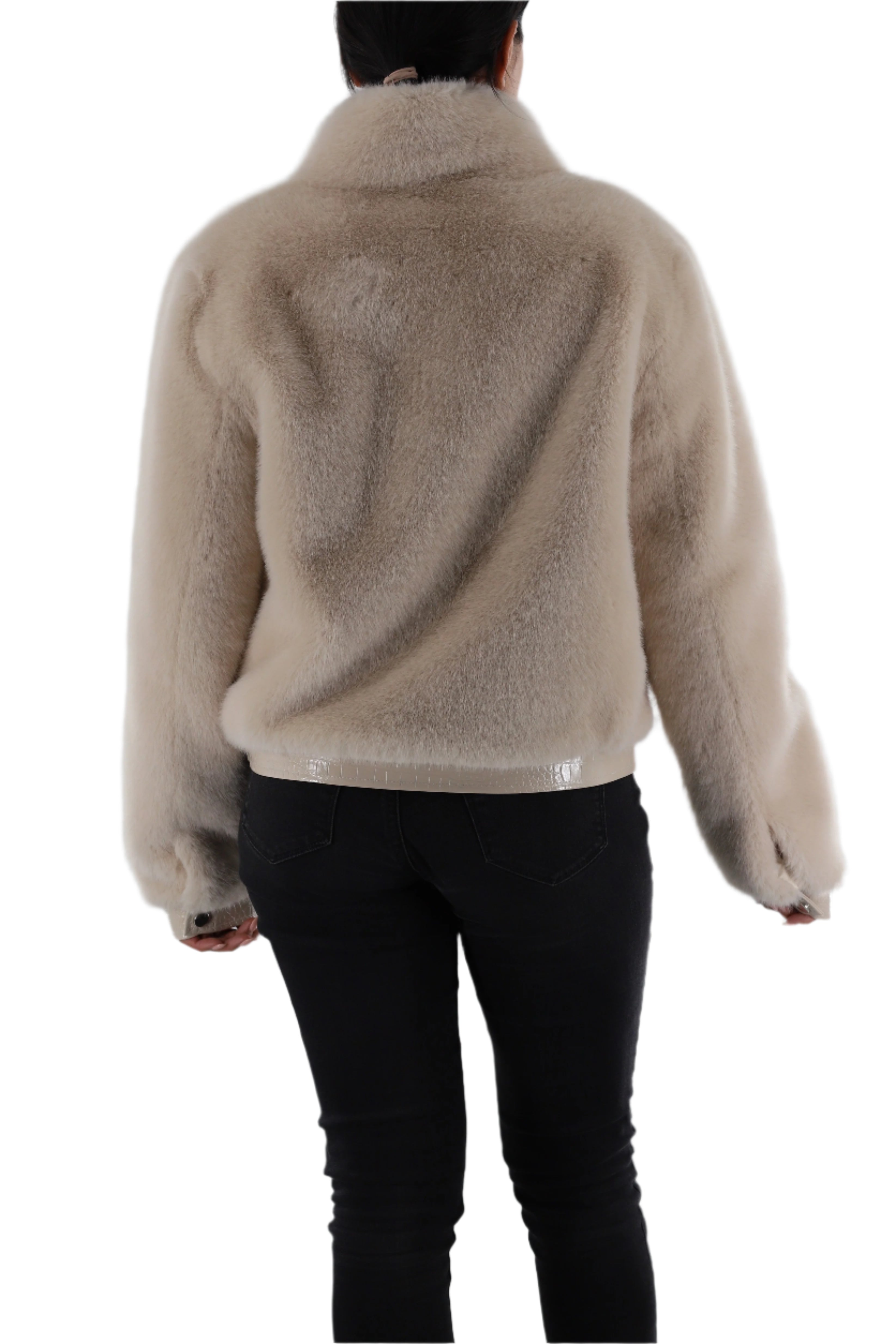 Faux fur jacket with PU leather detail