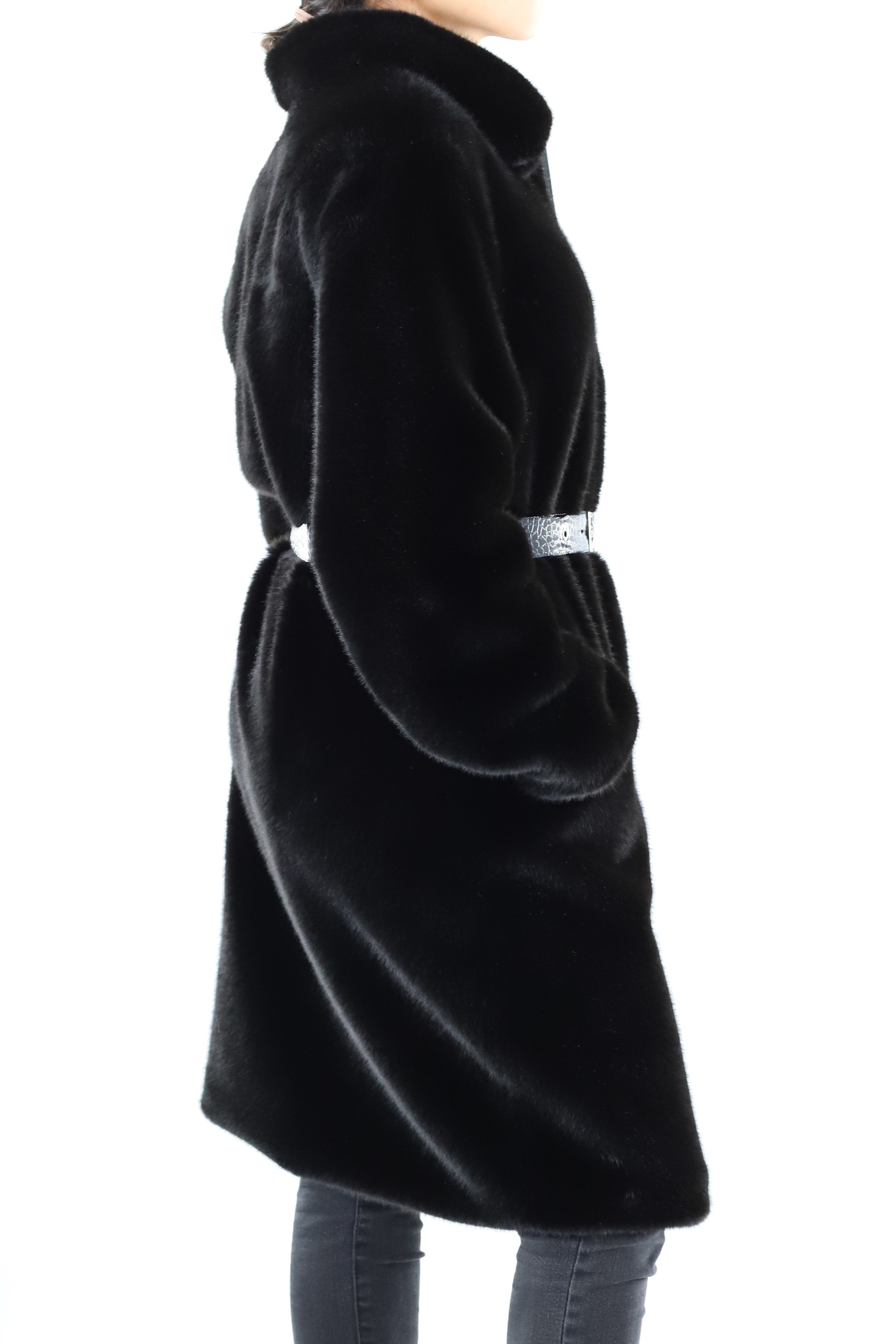 Faux fur coat with belt