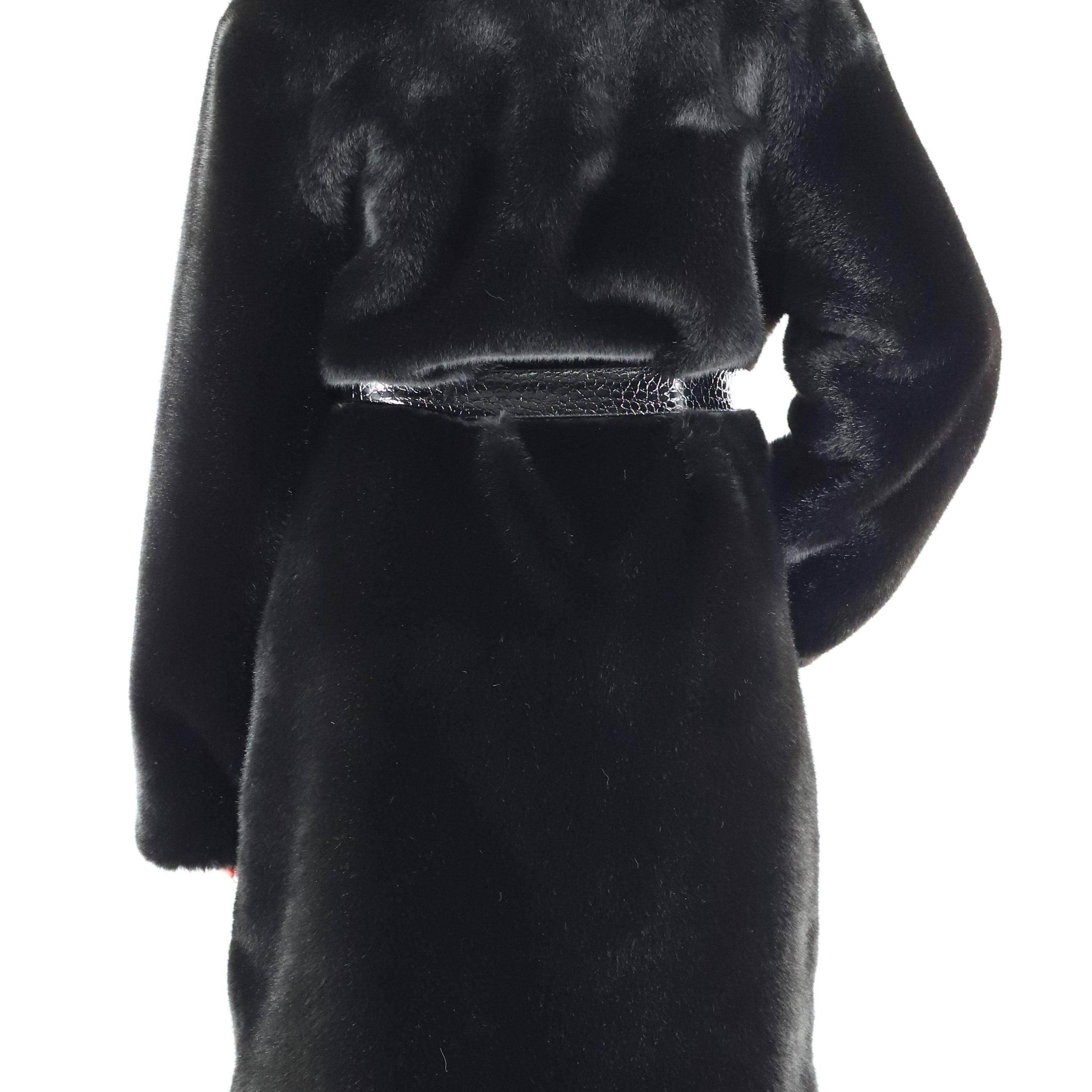 Faux fur coat with belt