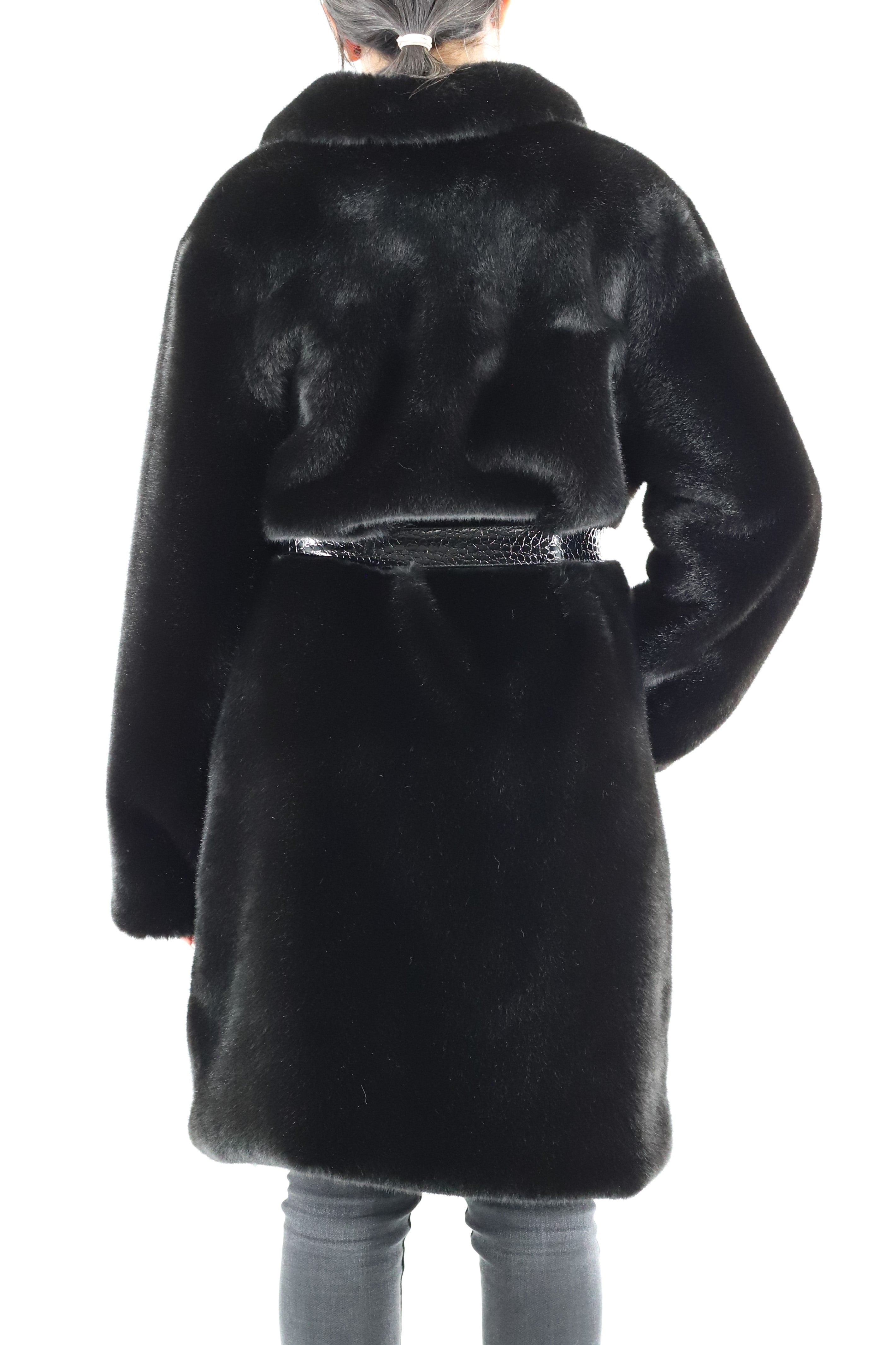 Faux fur coat with belt