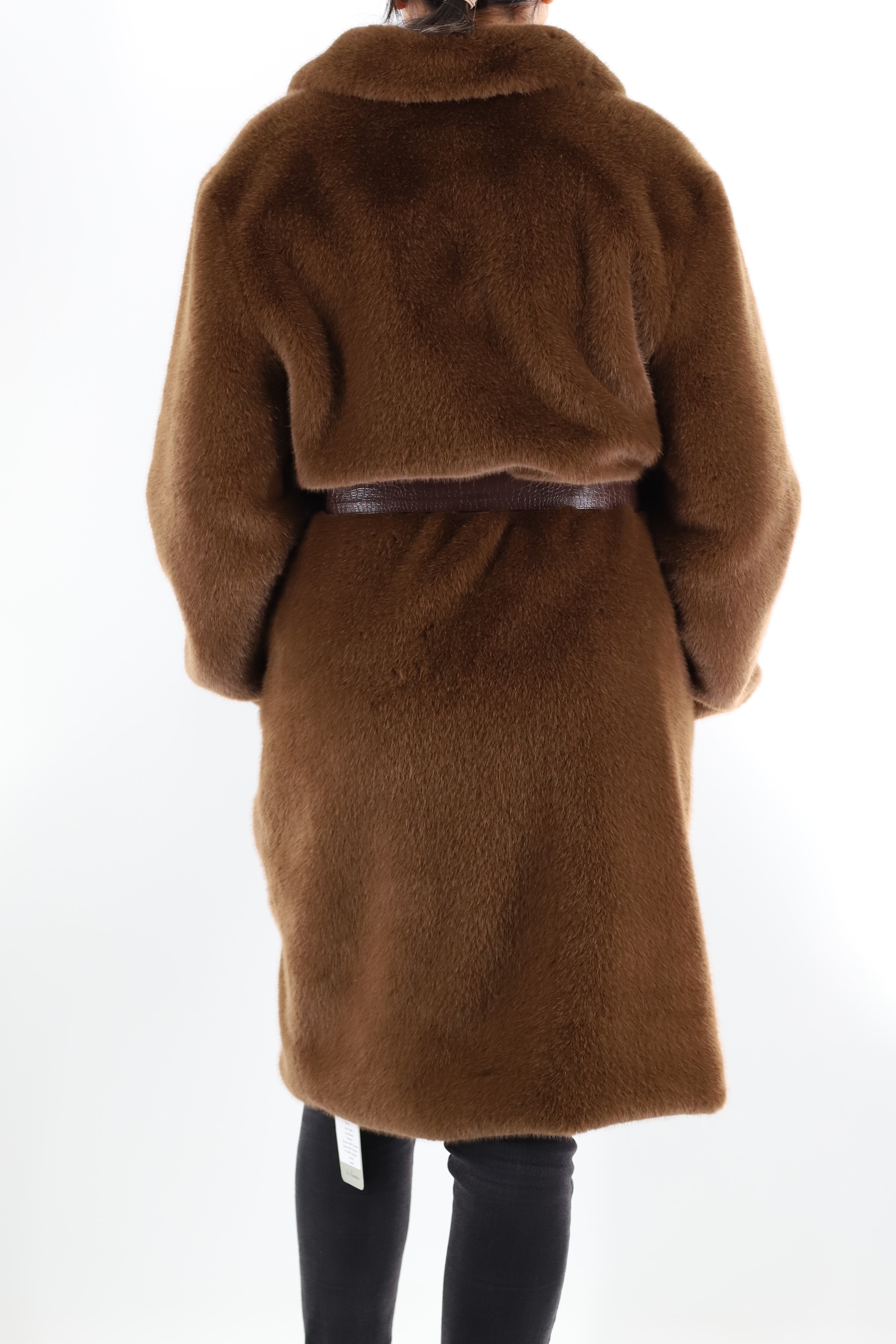 Faux fur coat with belt
