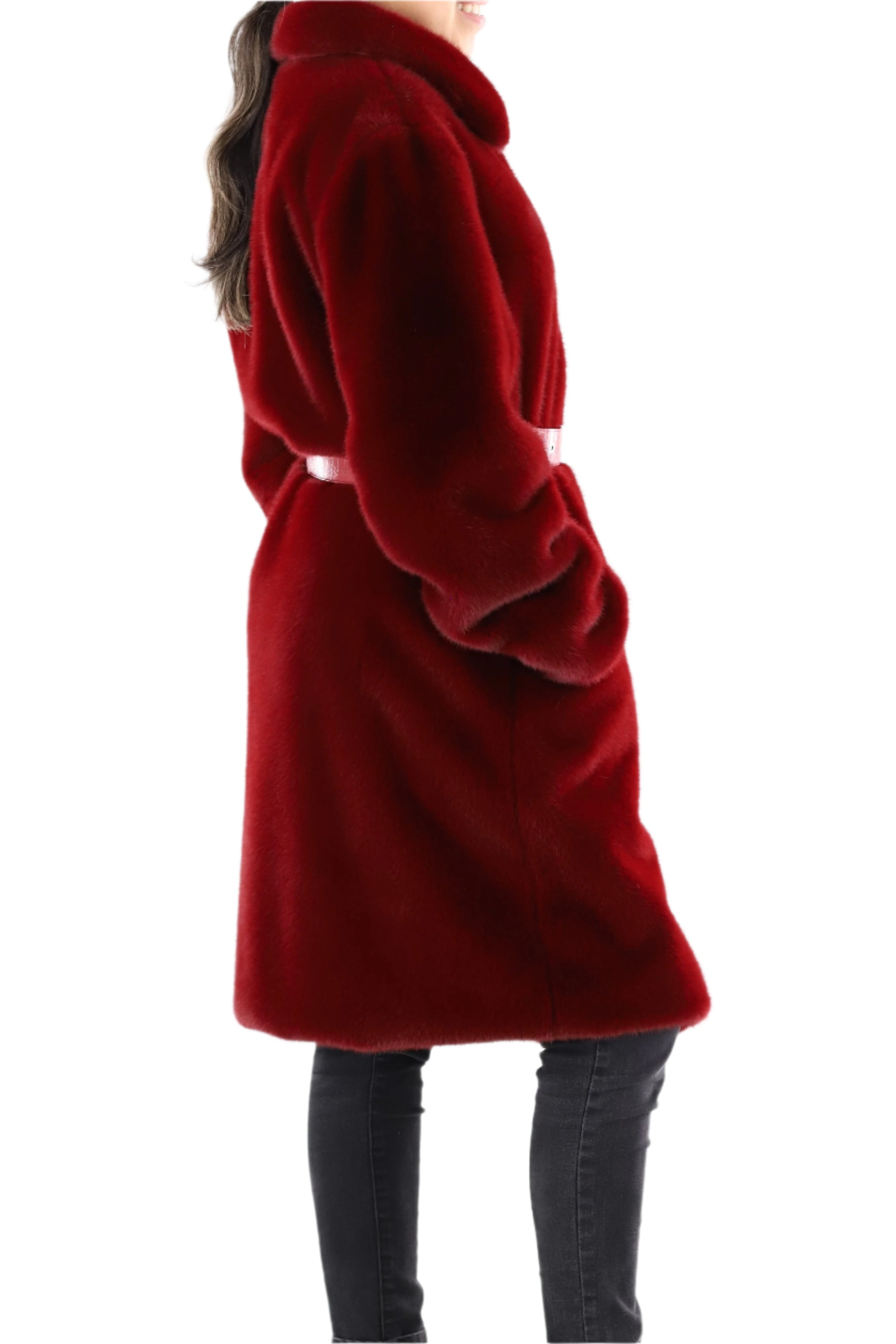 Faux fur coat with belt