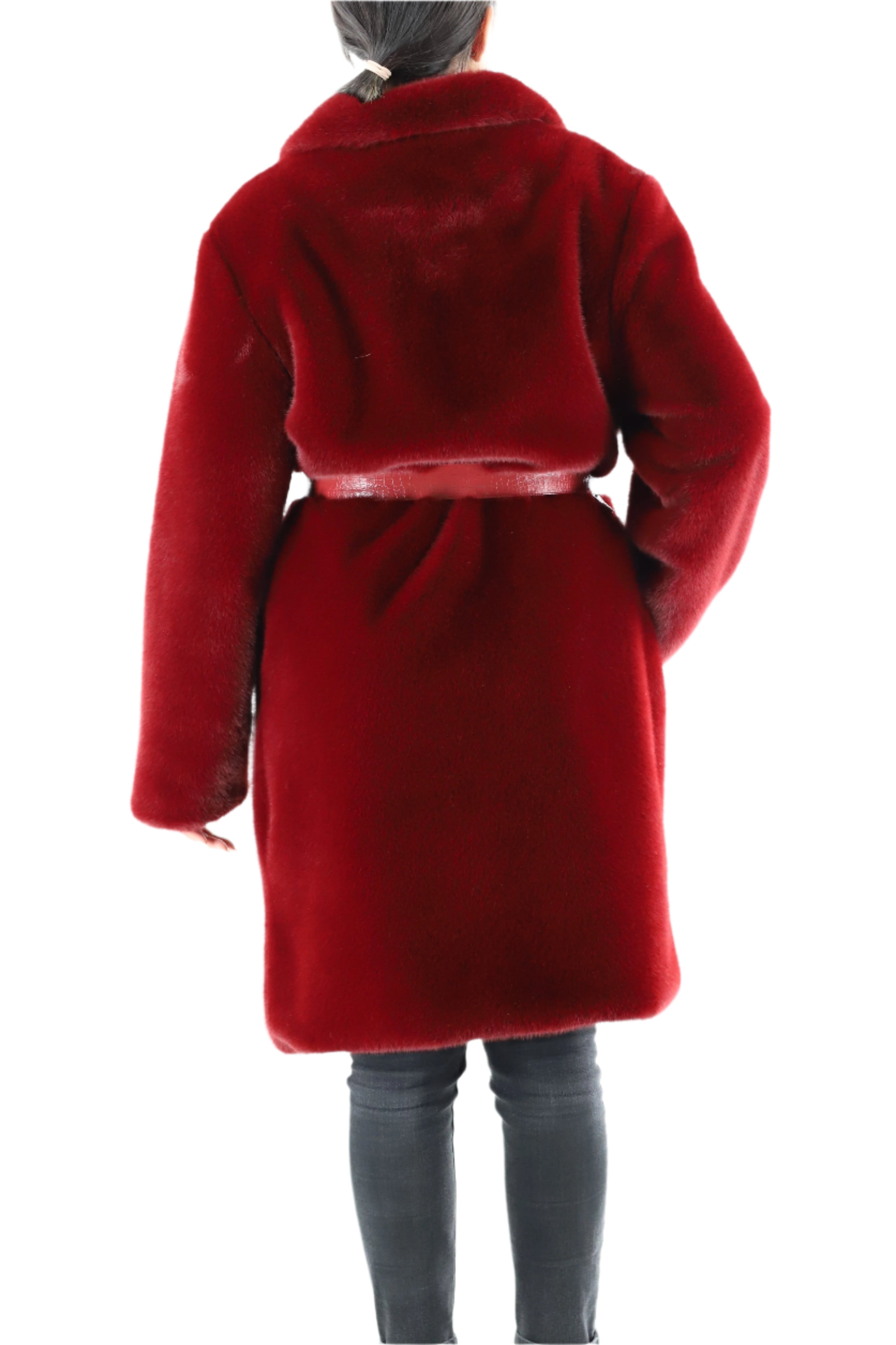 Faux fur coat with belt