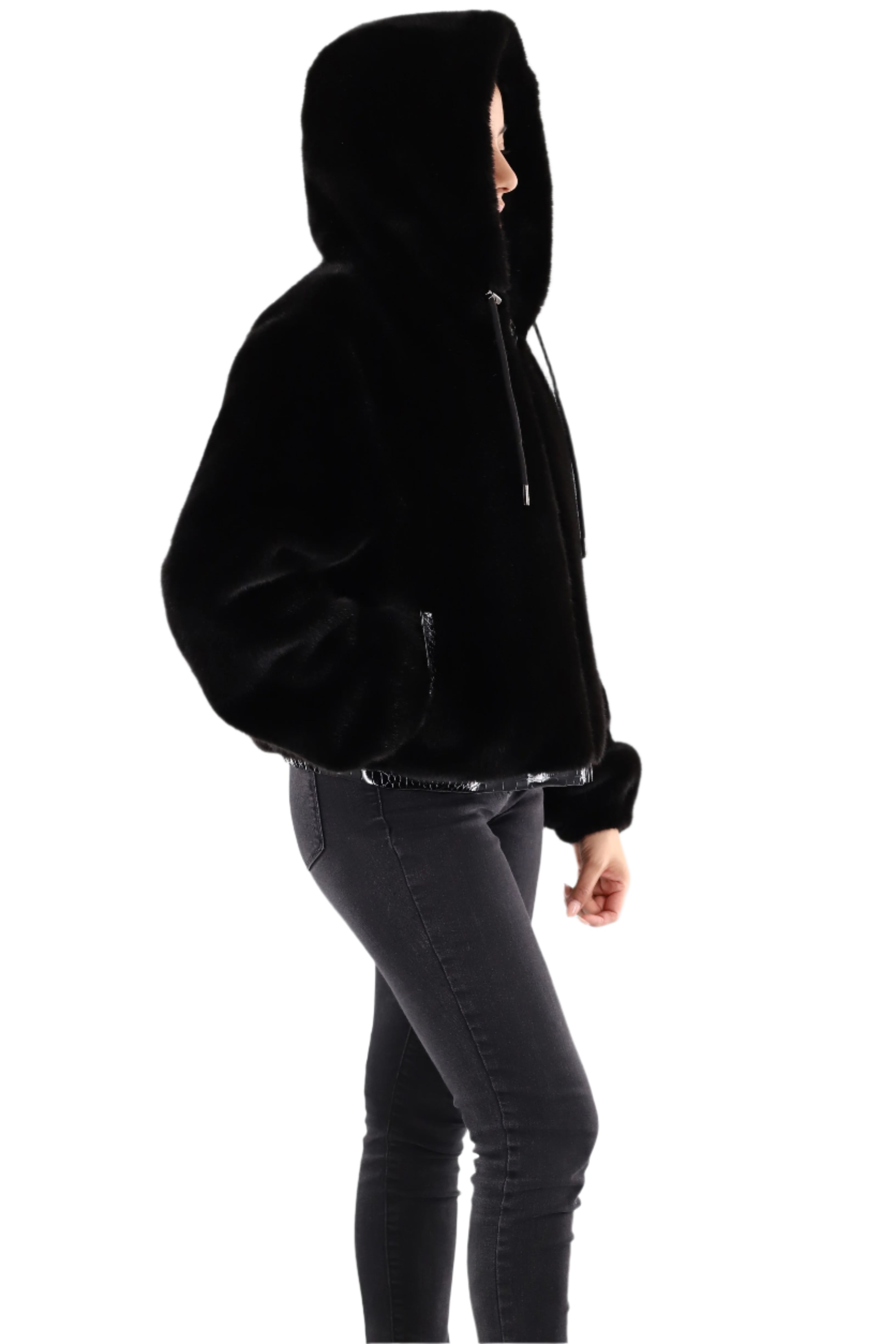 Faux fur jacket with hood