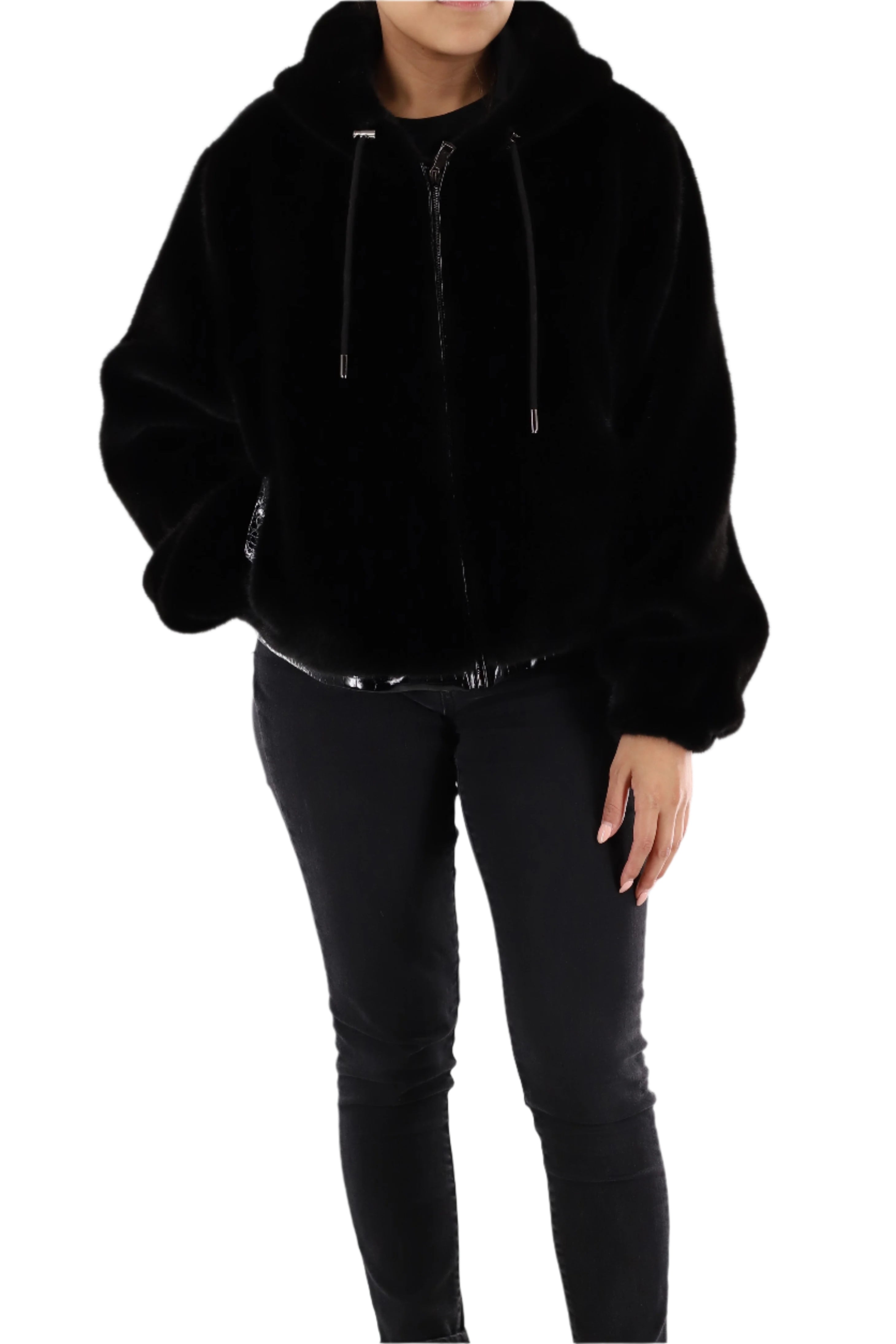 Faux fur jacket with hood