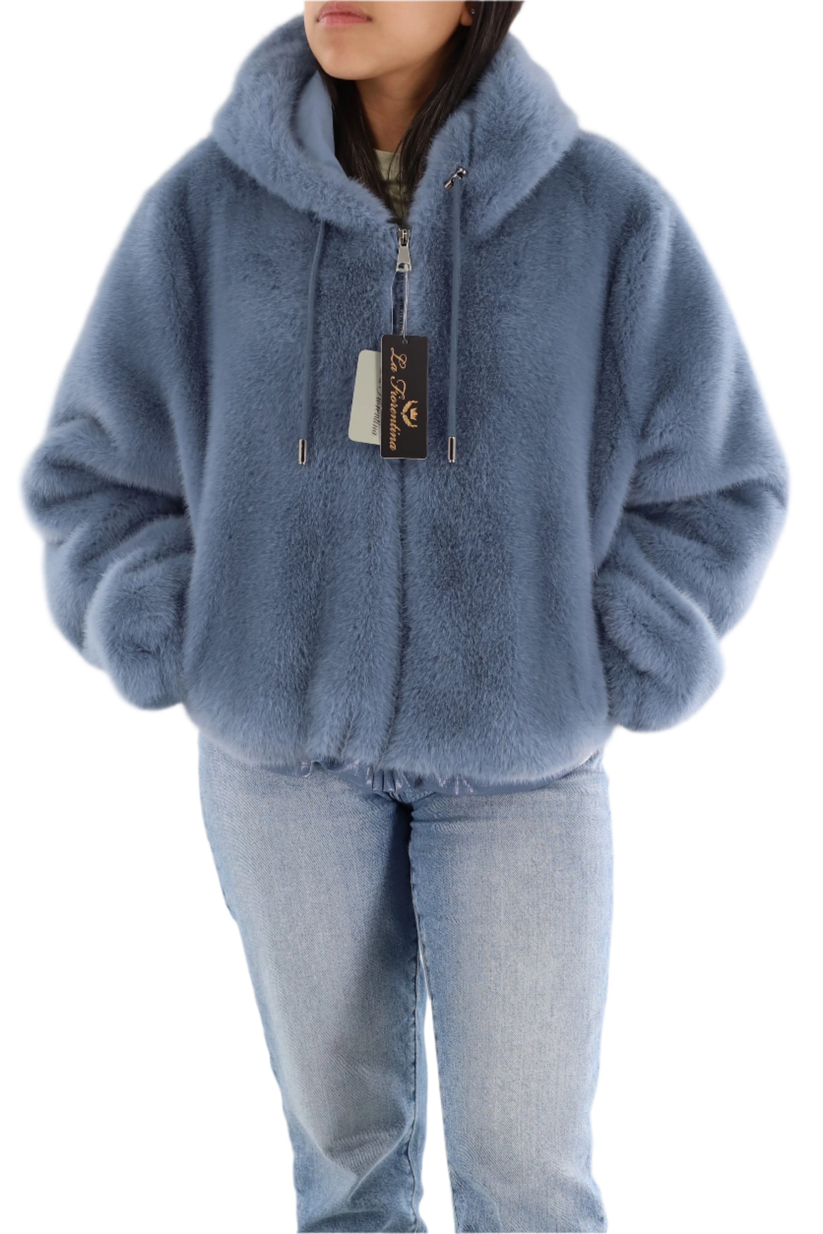 Faux fur jacket with hood