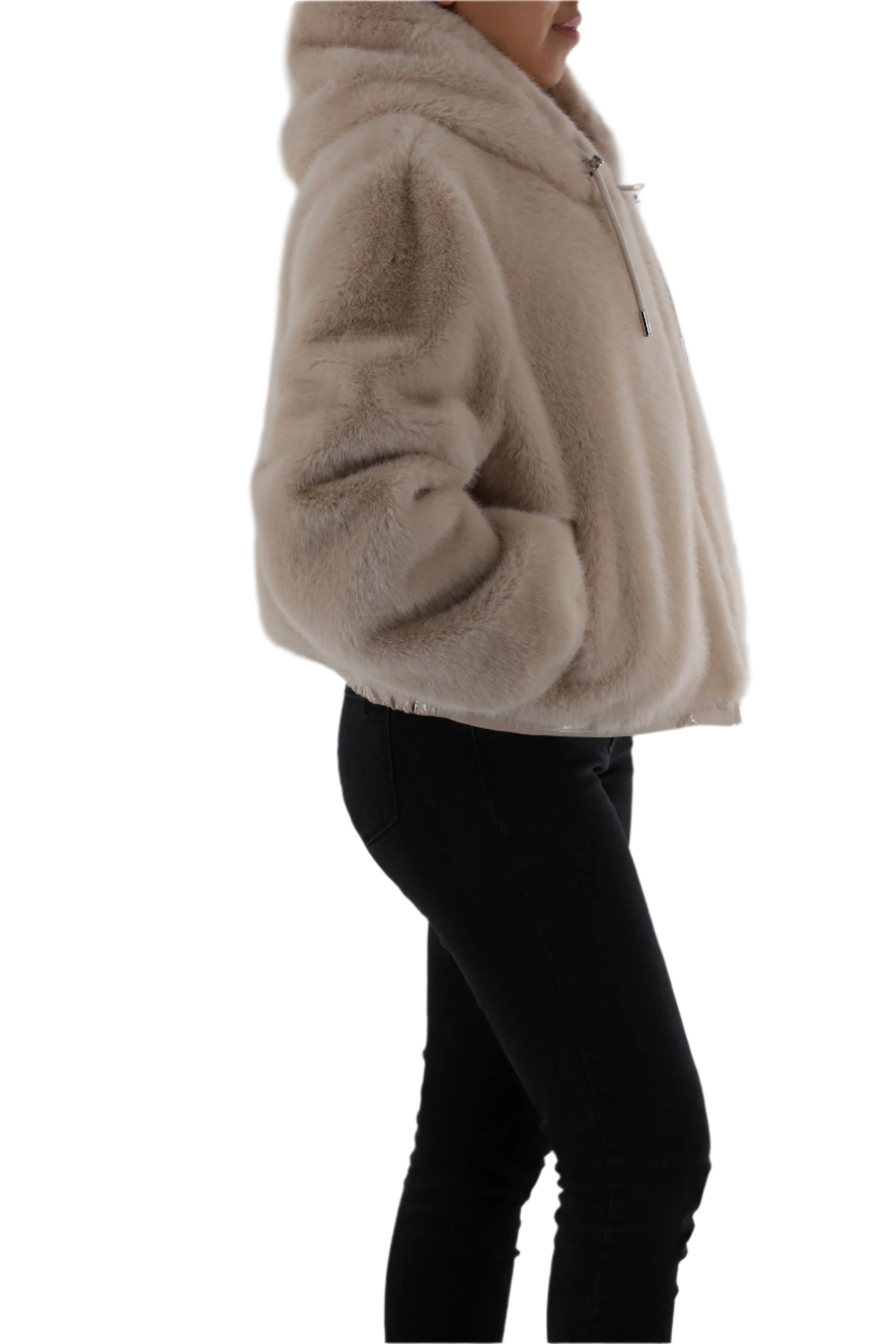 Faux fur jacket with hood