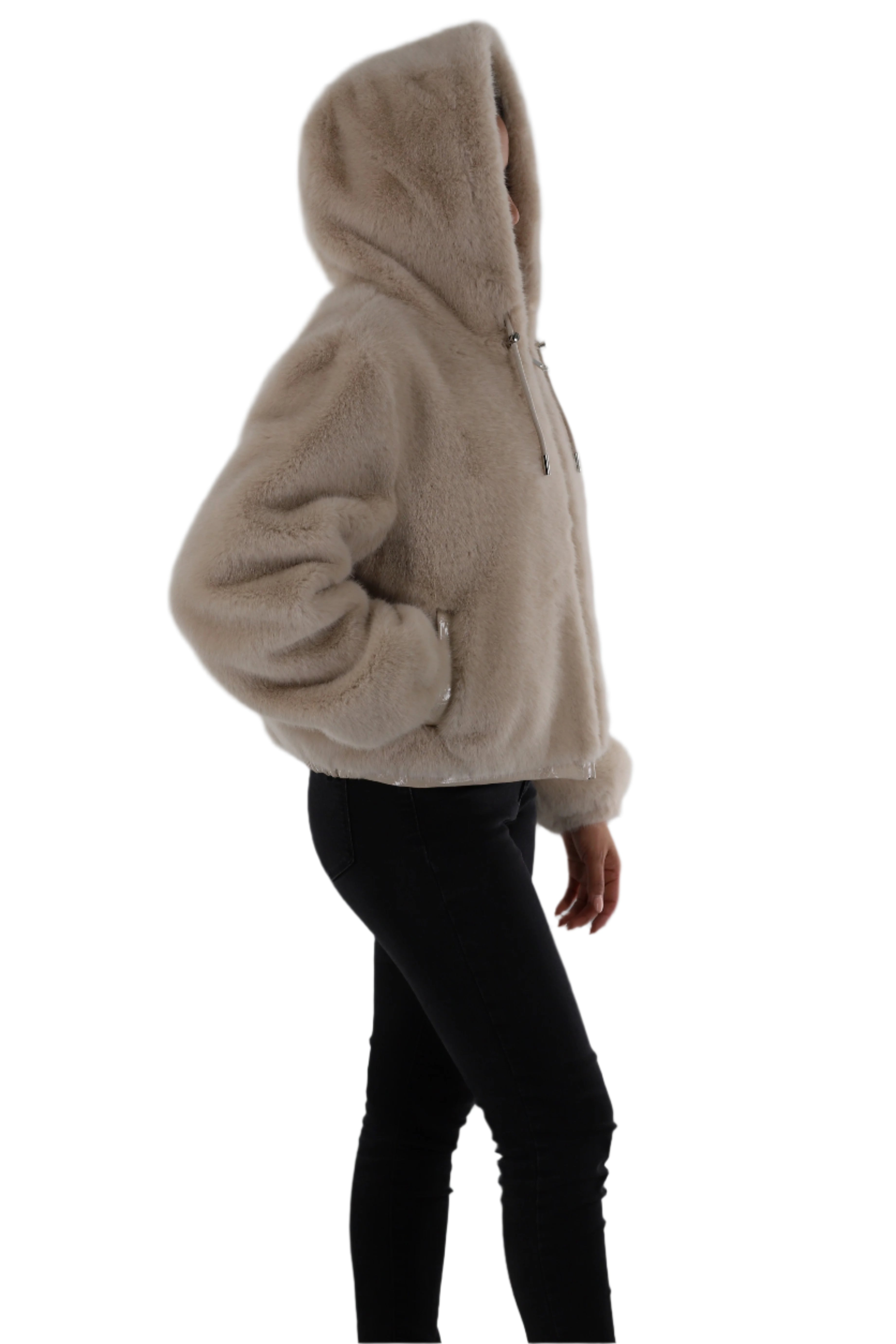 Faux fur jacket with hood