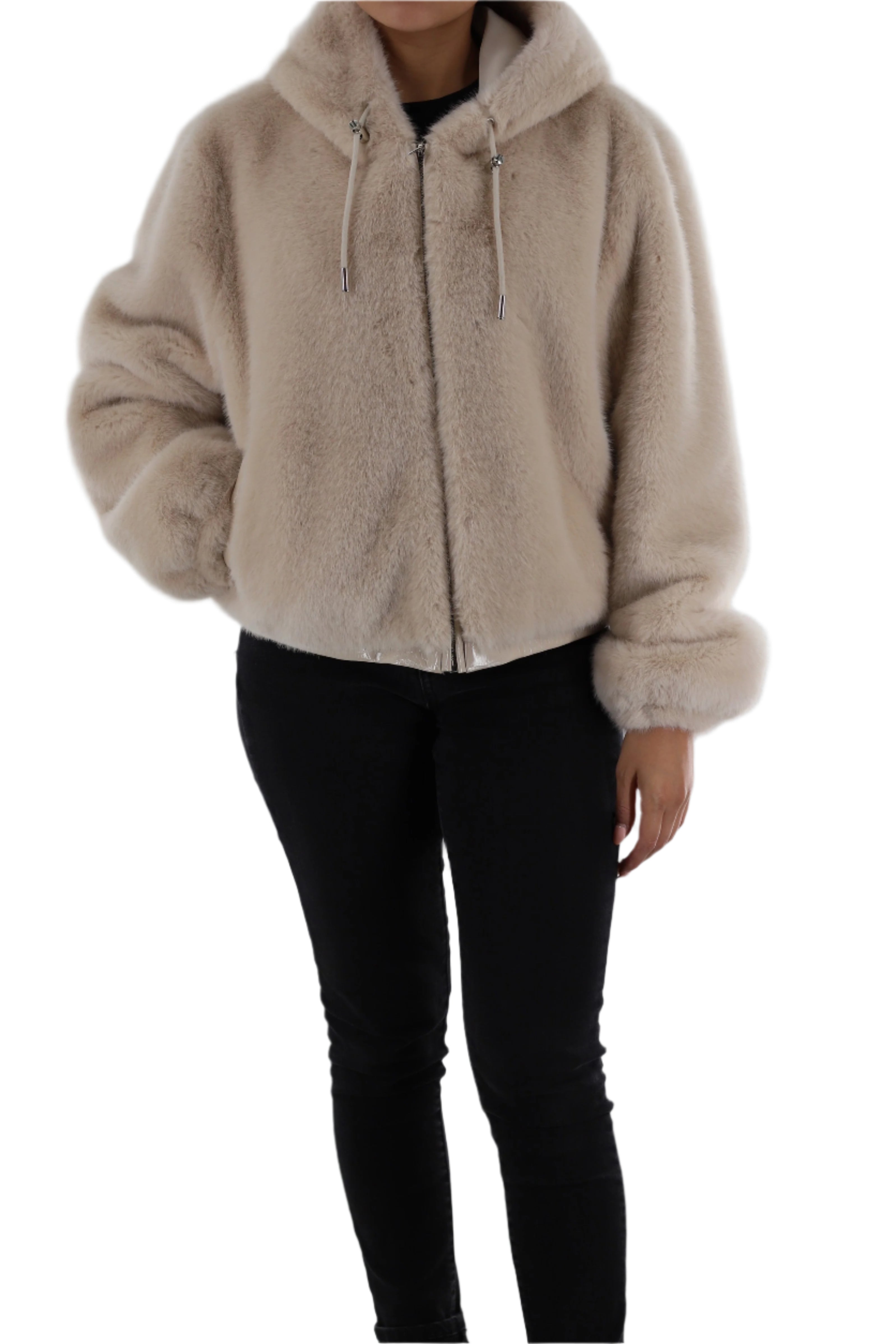 Faux fur jacket with hood