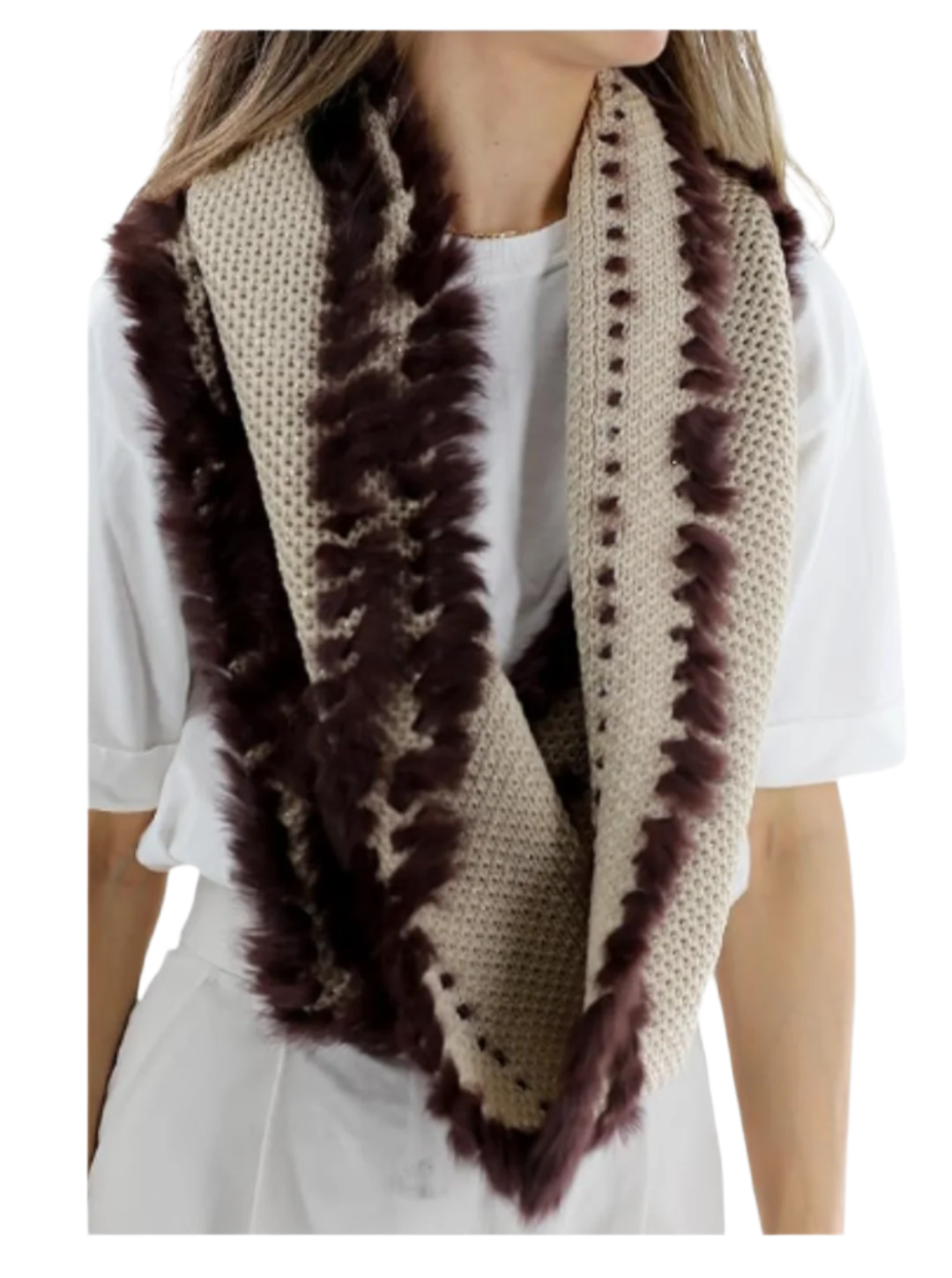 Rabbit Trim Infinity Scarf - Camel