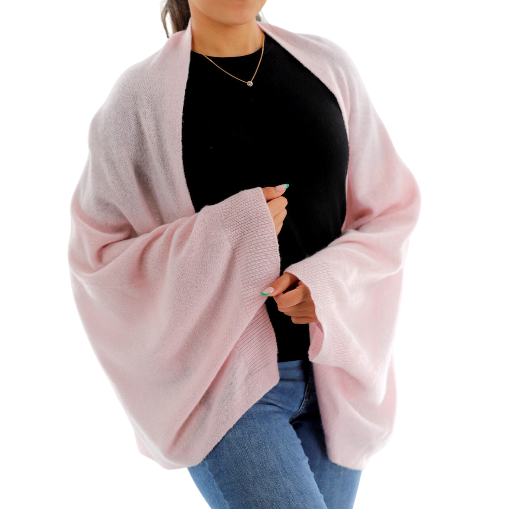 Luxe Soft Cashmere/Wool Blend Cocoon Shawl - Pink - One Size - Cocoon - La Fiorentina GC2113-135-PINK