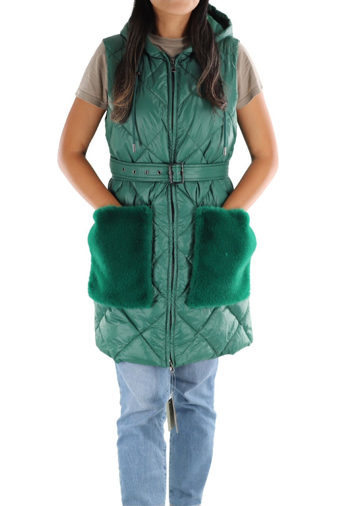 Puffer Vest with Faux Fur Pockets