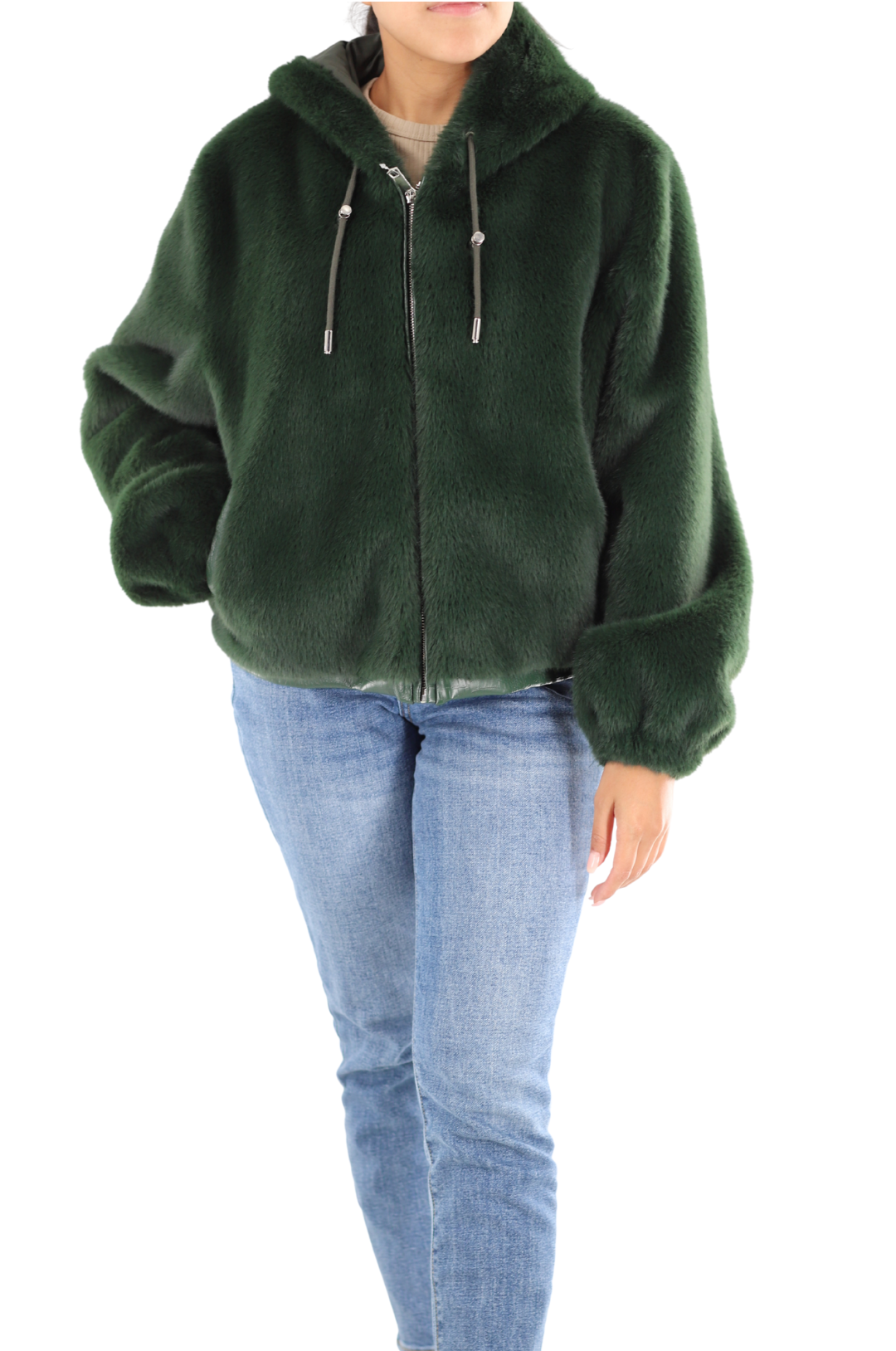 Faux fur jacket with hood