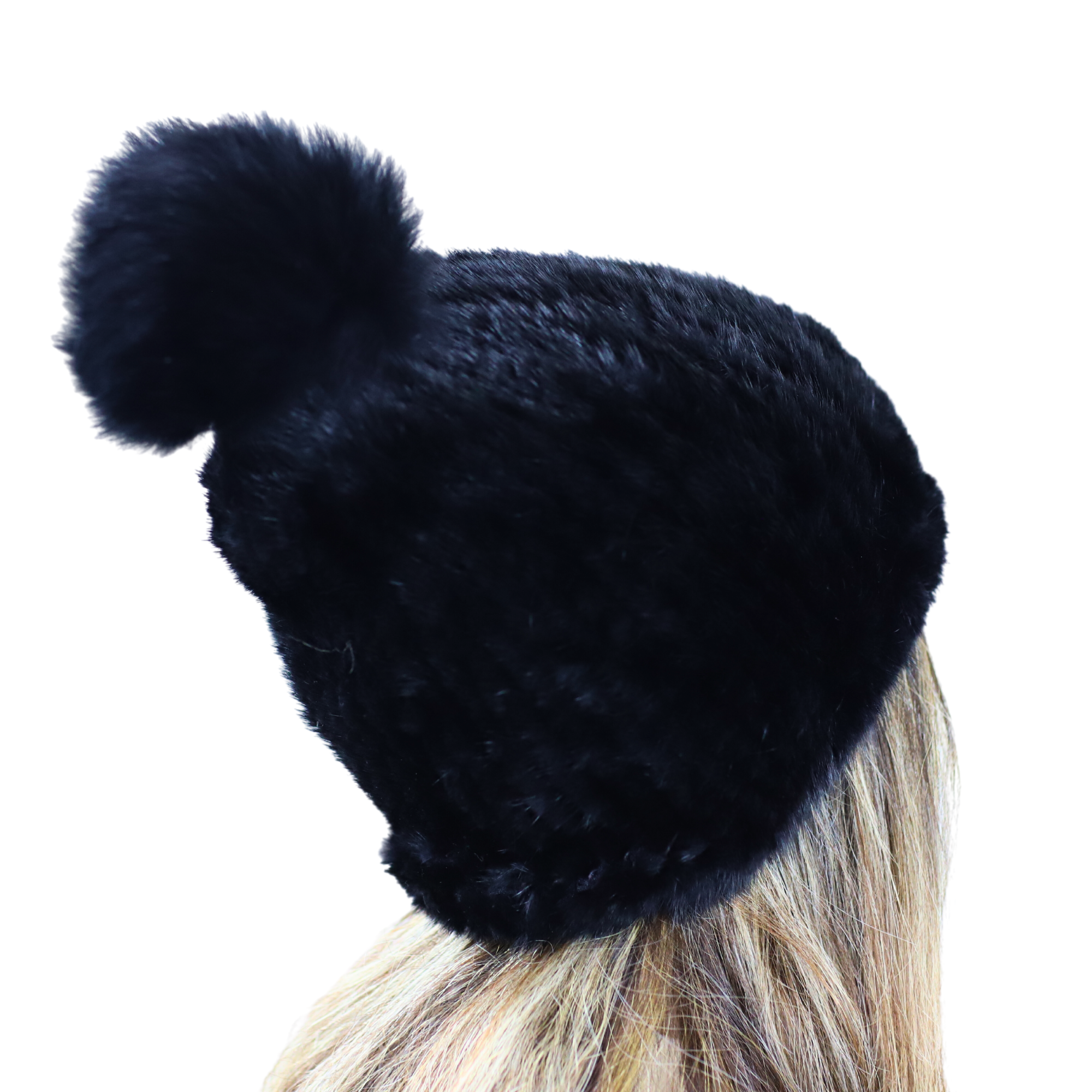 Pom Pom Mink Beanie - Hat - La Fiorentina,Black HW-06-BLACK