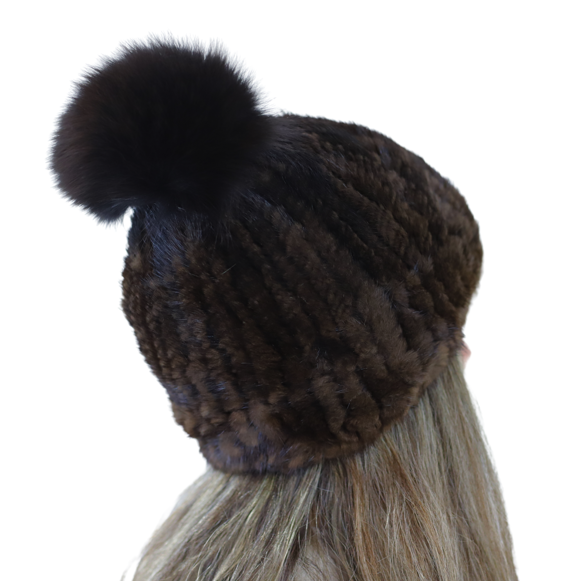 Pom Pom Mink Beanie - Hat - La Fiorentina,Brown HW-06-GREY