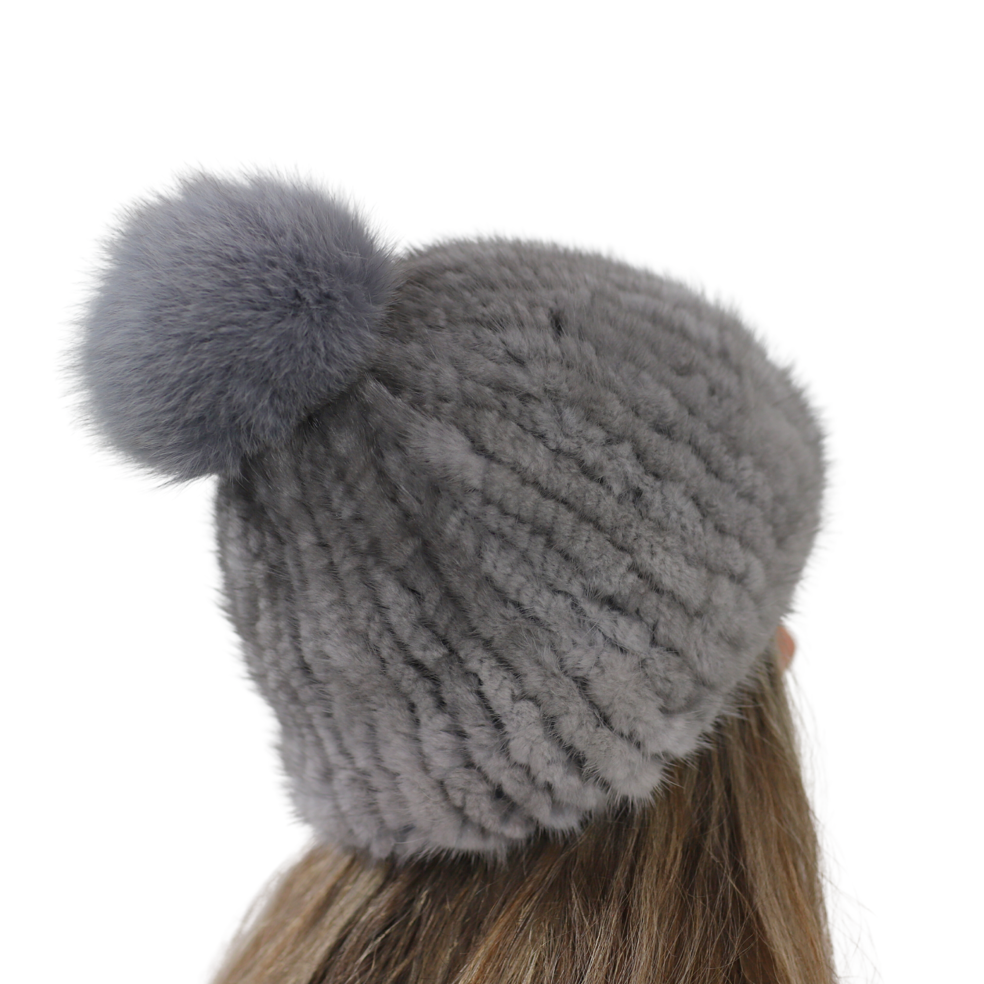 Pom Pom Mink Beanie - Hat - La Fiorentina,Grey HW-06-BROWN