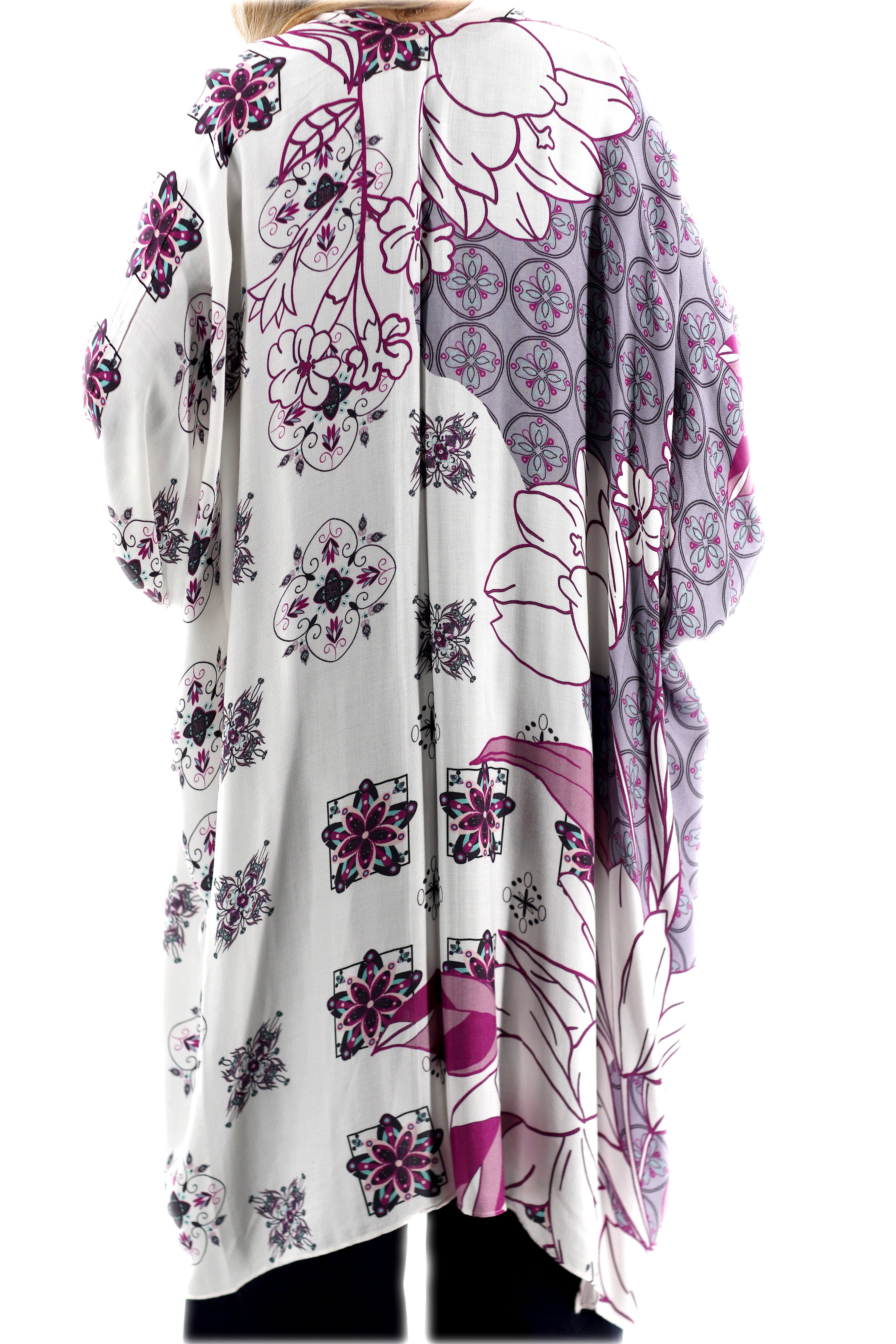 Classic Spring Kimono - Purple Romanic Floral Design - One Size (40x75in)