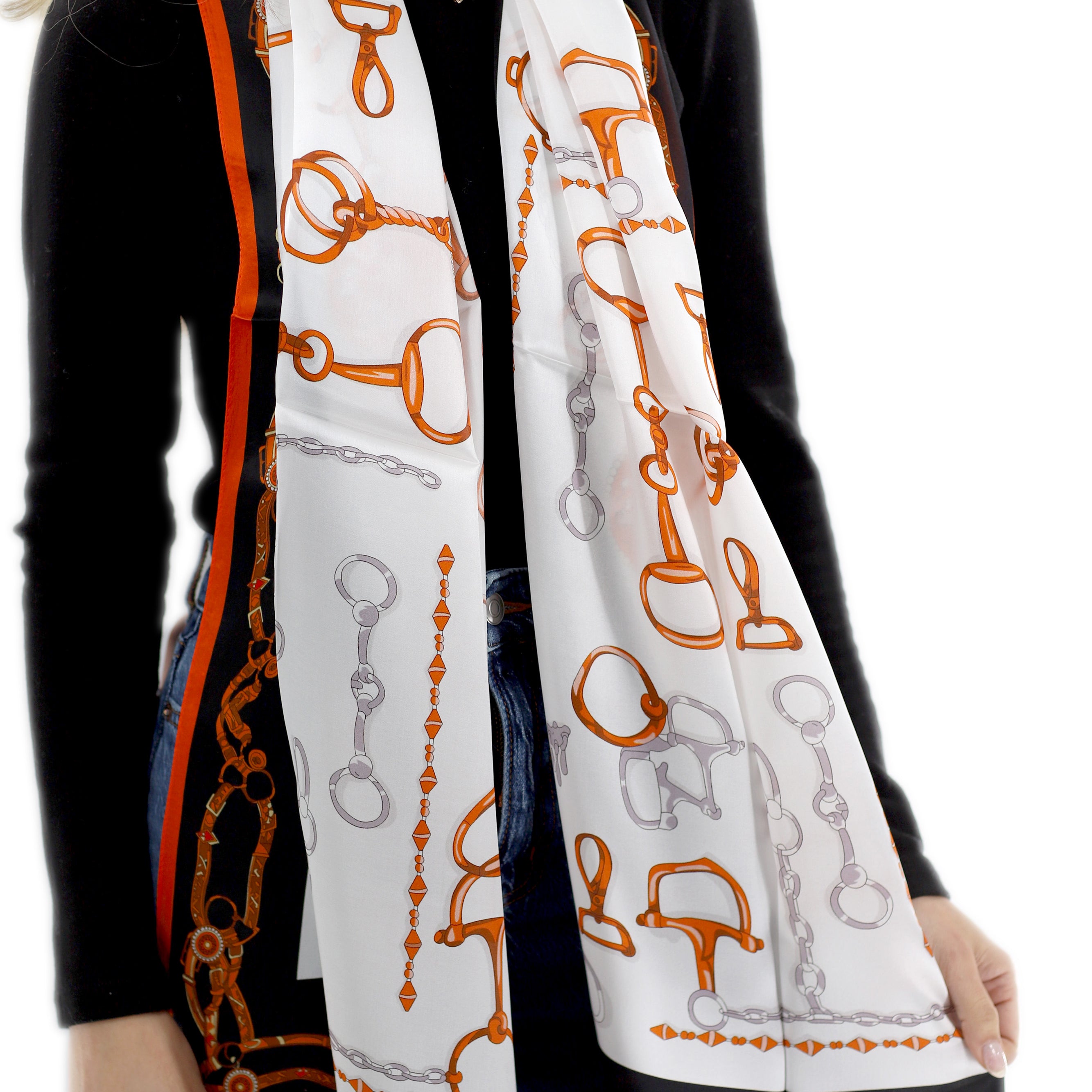 Iconic 100% Silk Chain Print Scarf - Orange - One Size (38x30in)