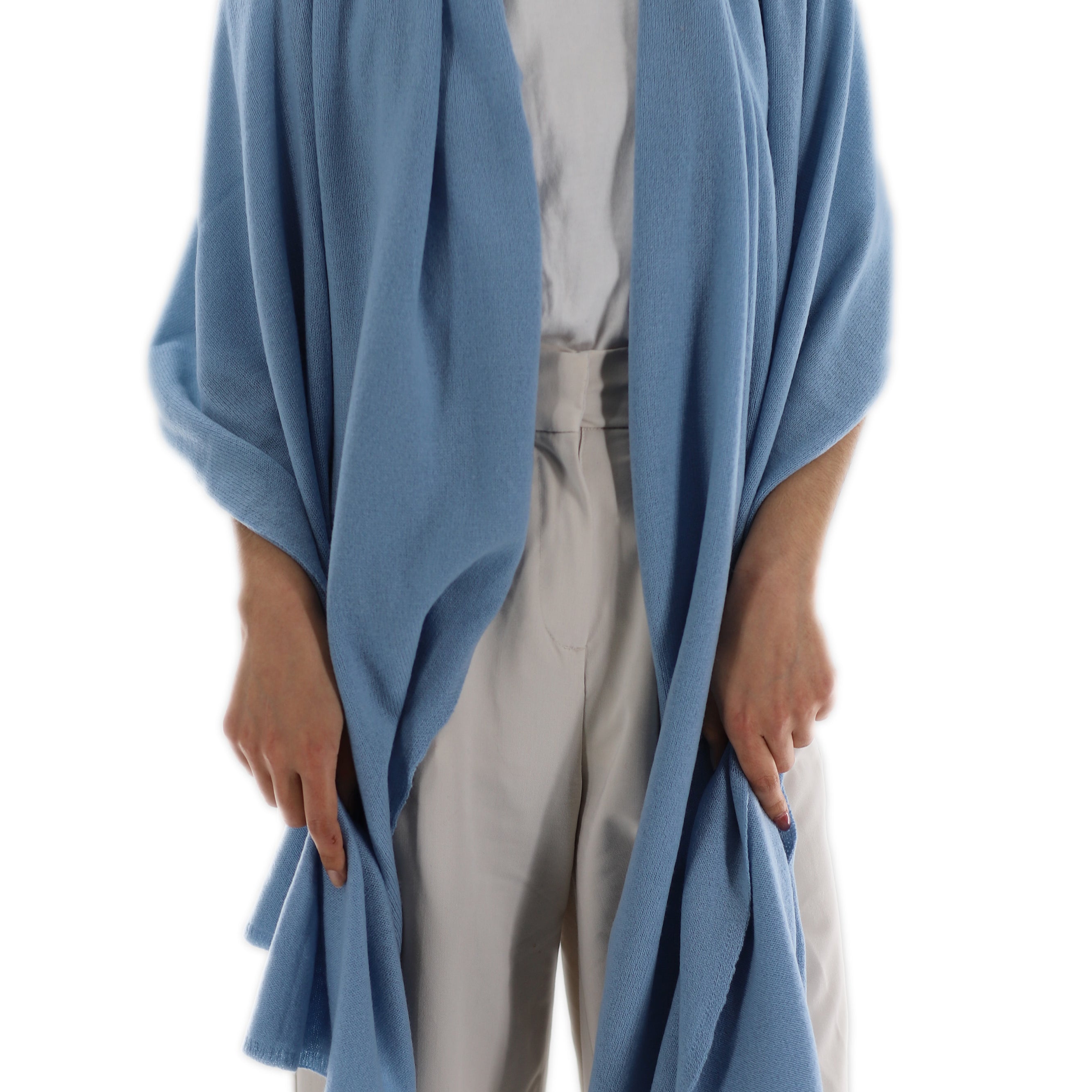 La Fiorentina SUPER SOFT Cashmere Blend Knit Shawl - Light Blue - Cashmere Wrap - La Fiorentina GC57203T-LIGHTBLUE