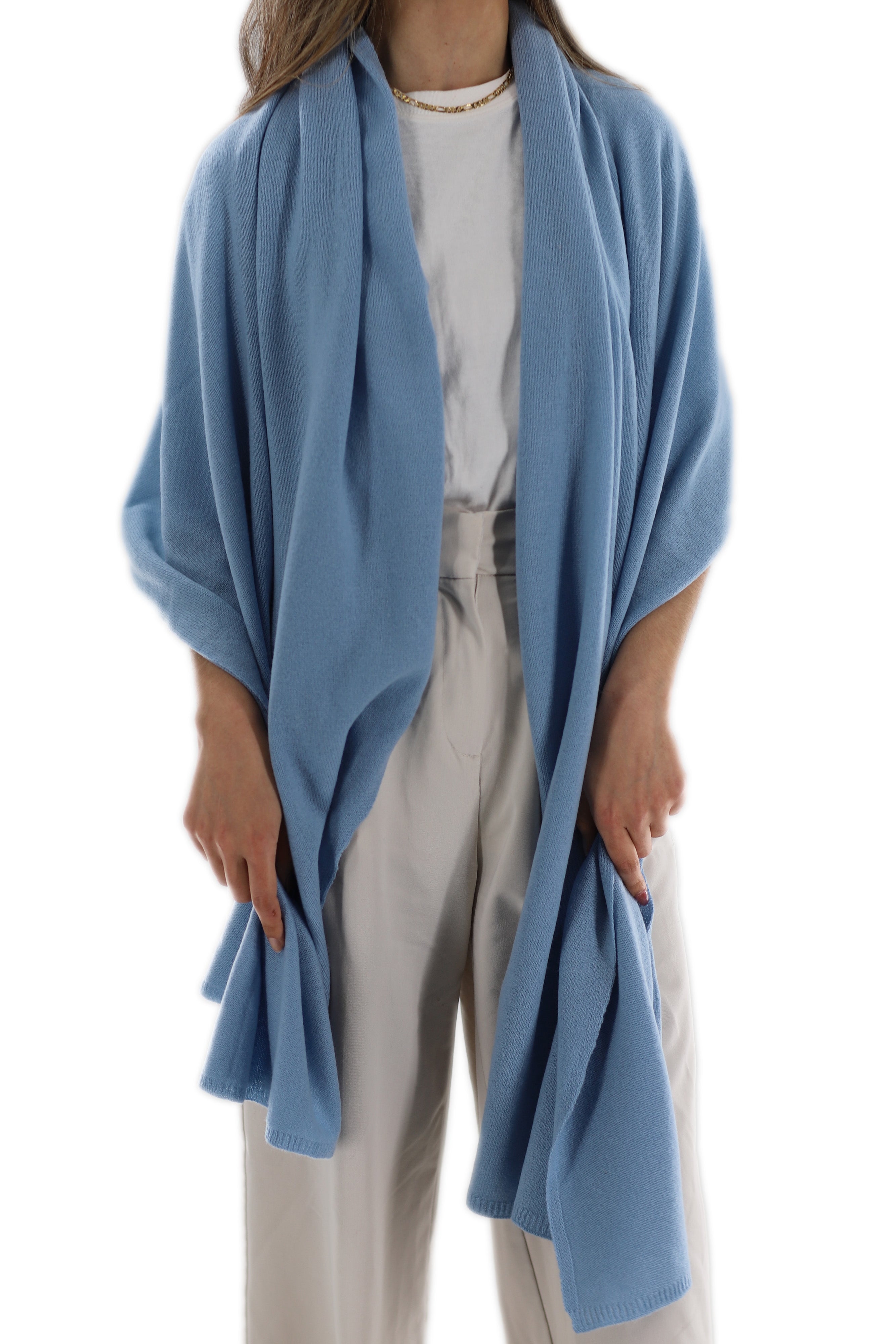 La Fiorentina SUPER SOFT Cashmere Blend Knit Shawl - Light Blue - Cashmere Wrap - La Fiorentina GC57203T-LIGHTBLUE