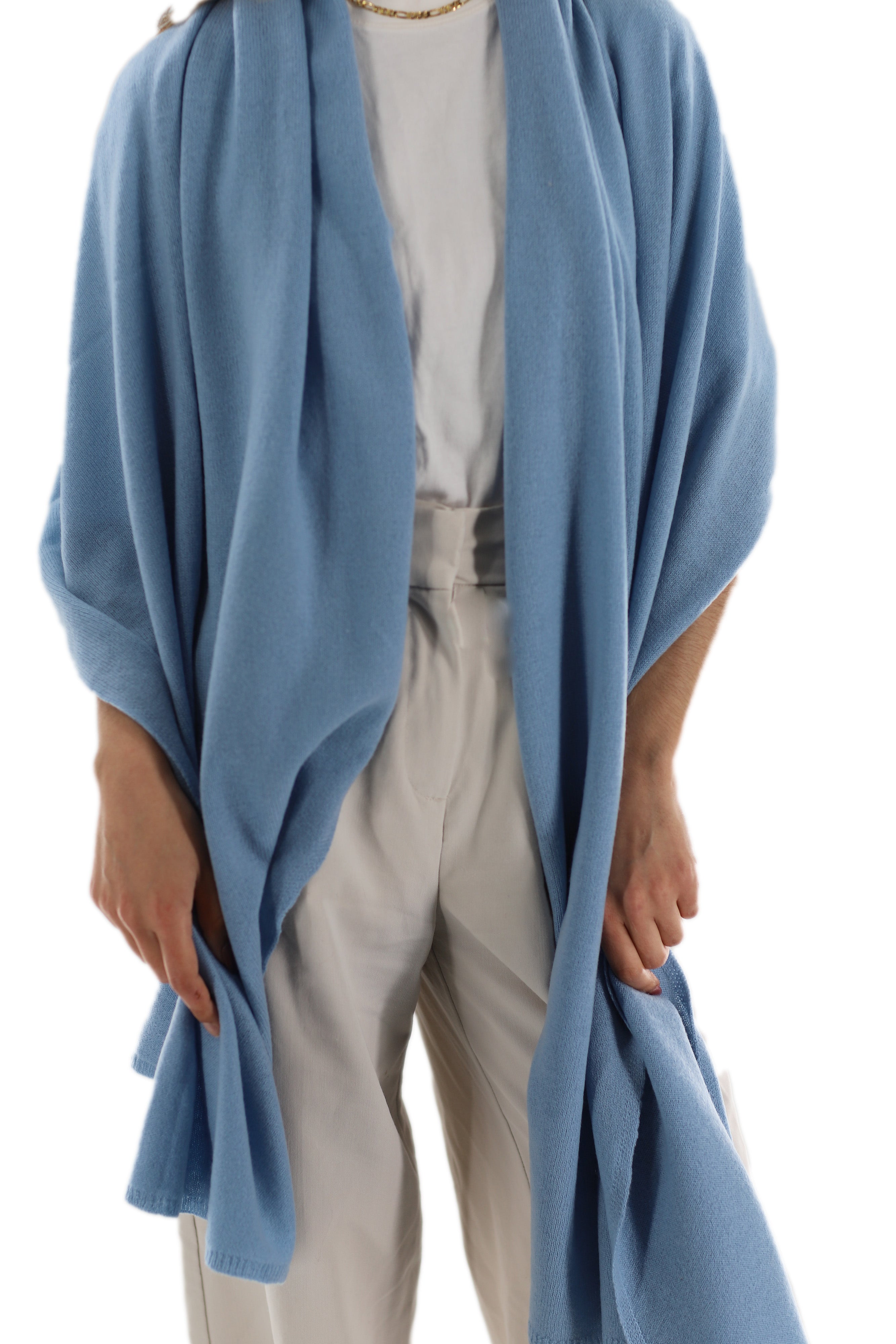La Fiorentina SUPER SOFT Cashmere Blend Knit Shawl - Light Blue - Cashmere Wrap - La Fiorentina GC57203T-LIGHTBLUE