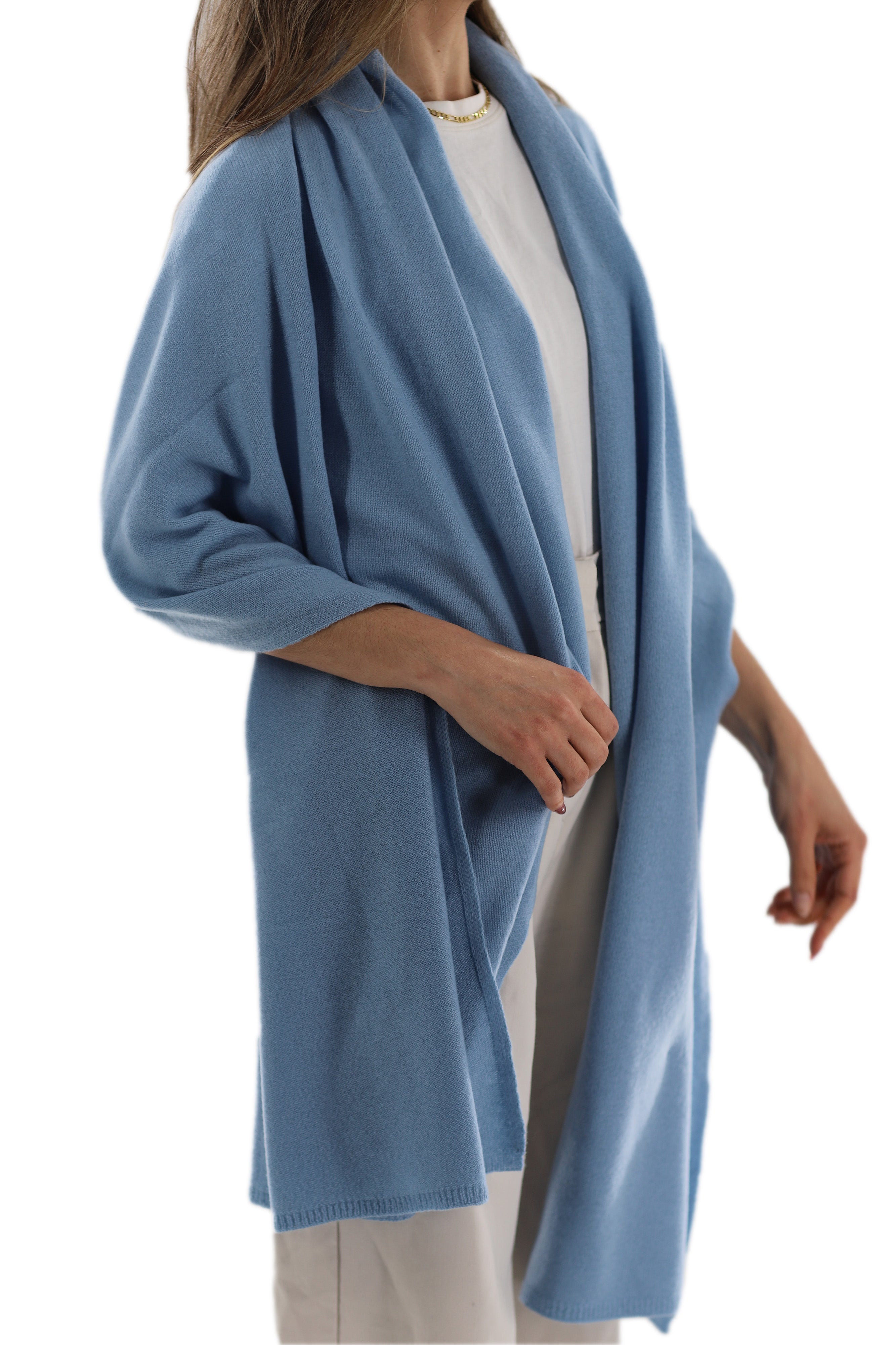 La Fiorentina SUPER SOFT Cashmere Blend Knit Shawl - Light Blue - Cashmere Wrap - La Fiorentina GC57203T-LIGHTBLUE