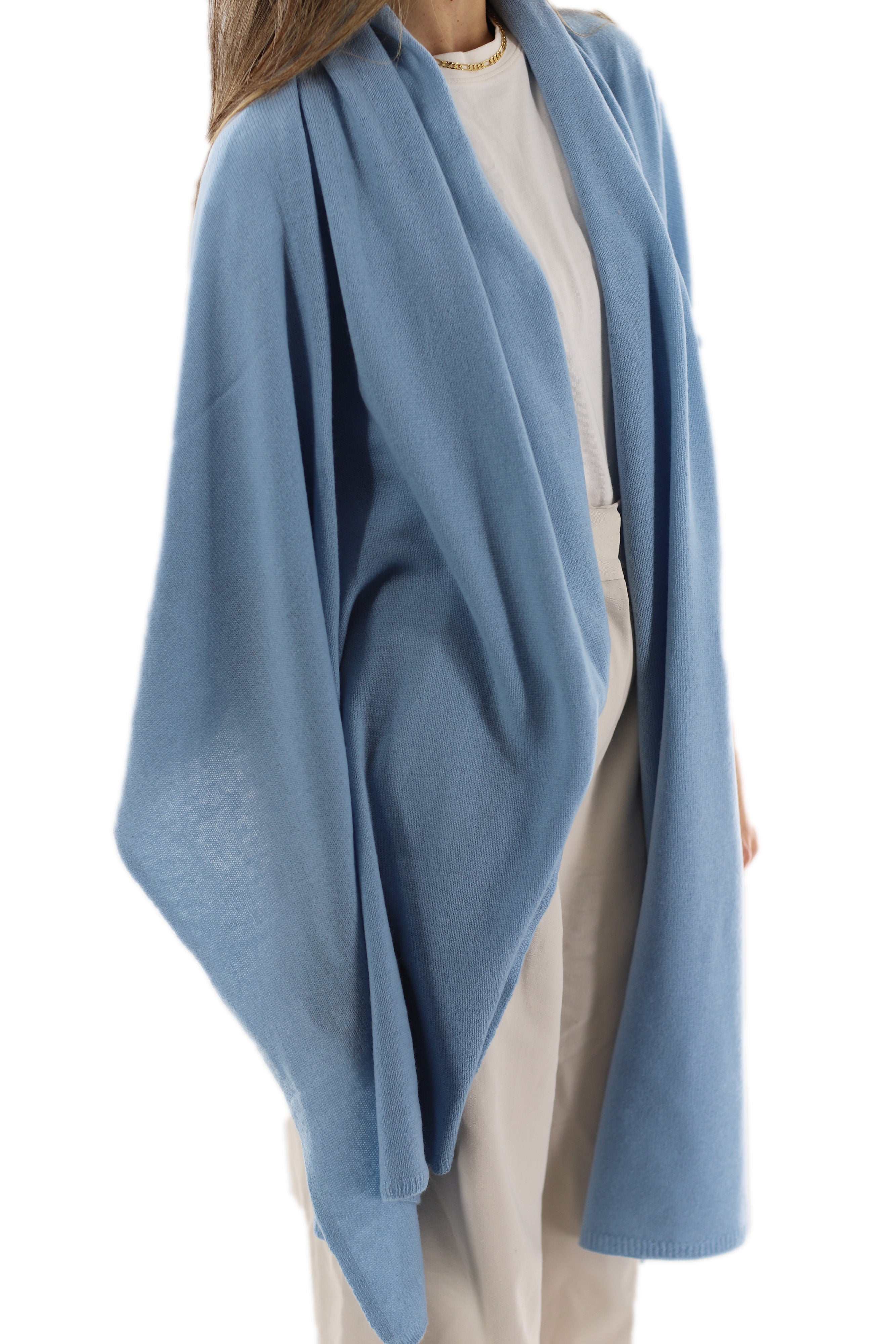 La Fiorentina SUPER SOFT Cashmere Blend Knit Shawl - Light Blue - Cashmere Wrap - La Fiorentina GC57203T-LIGHTBLUE