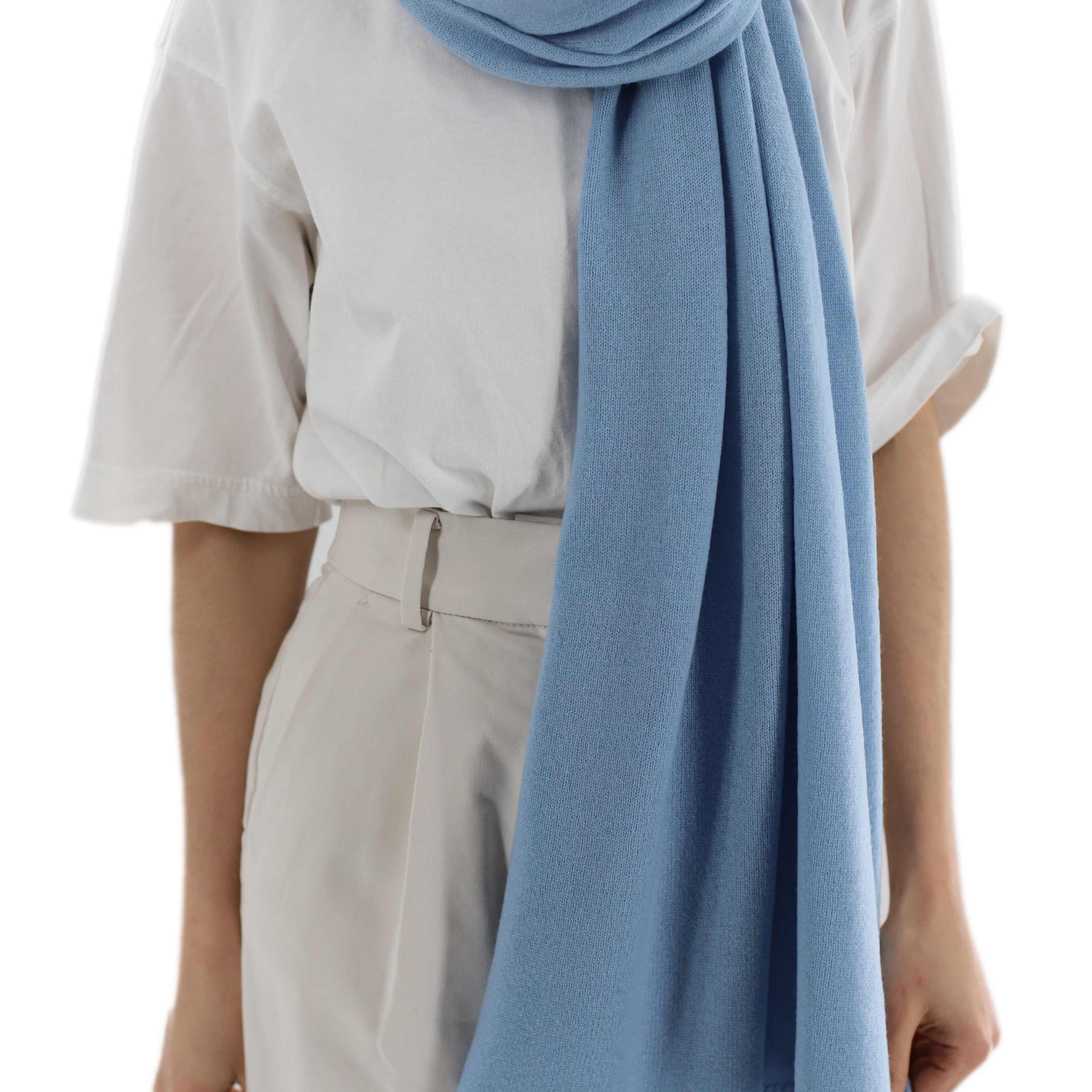 La Fiorentina SUPER SOFT Cashmere Blend Knit Shawl - Light Blue - Cashmere Wrap - La Fiorentina GC57203T-LIGHTBLUE