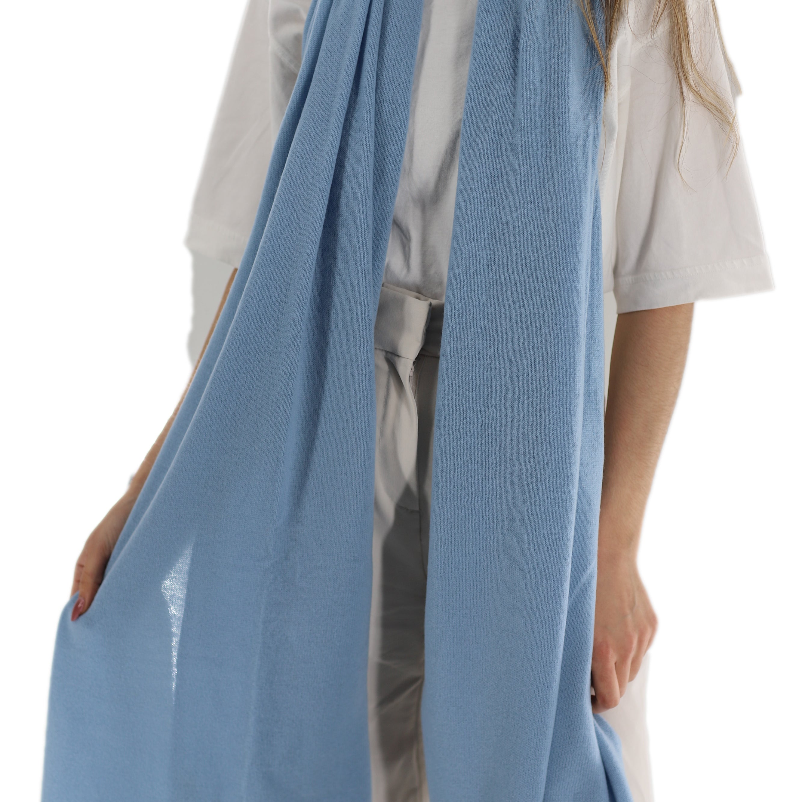 La Fiorentina SUPER SOFT Cashmere Blend Knit Shawl - Light Blue - Cashmere Wrap - La Fiorentina GC57203T-LIGHTBLUE