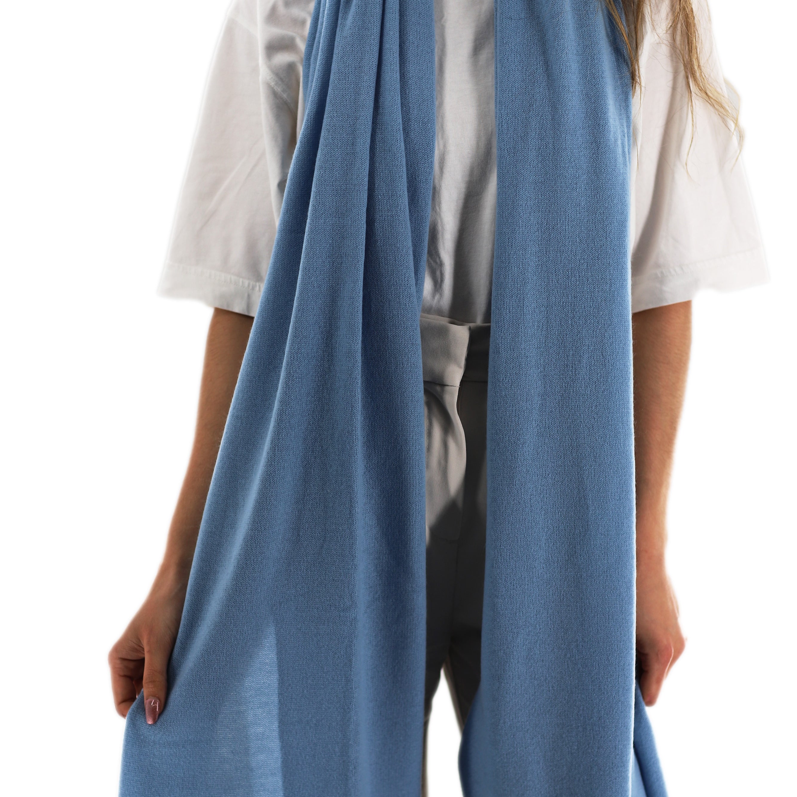 La Fiorentina SUPER SOFT Cashmere Blend Knit Shawl - Light Blue - Cashmere Wrap - La Fiorentina GC57203T-LIGHTBLUE