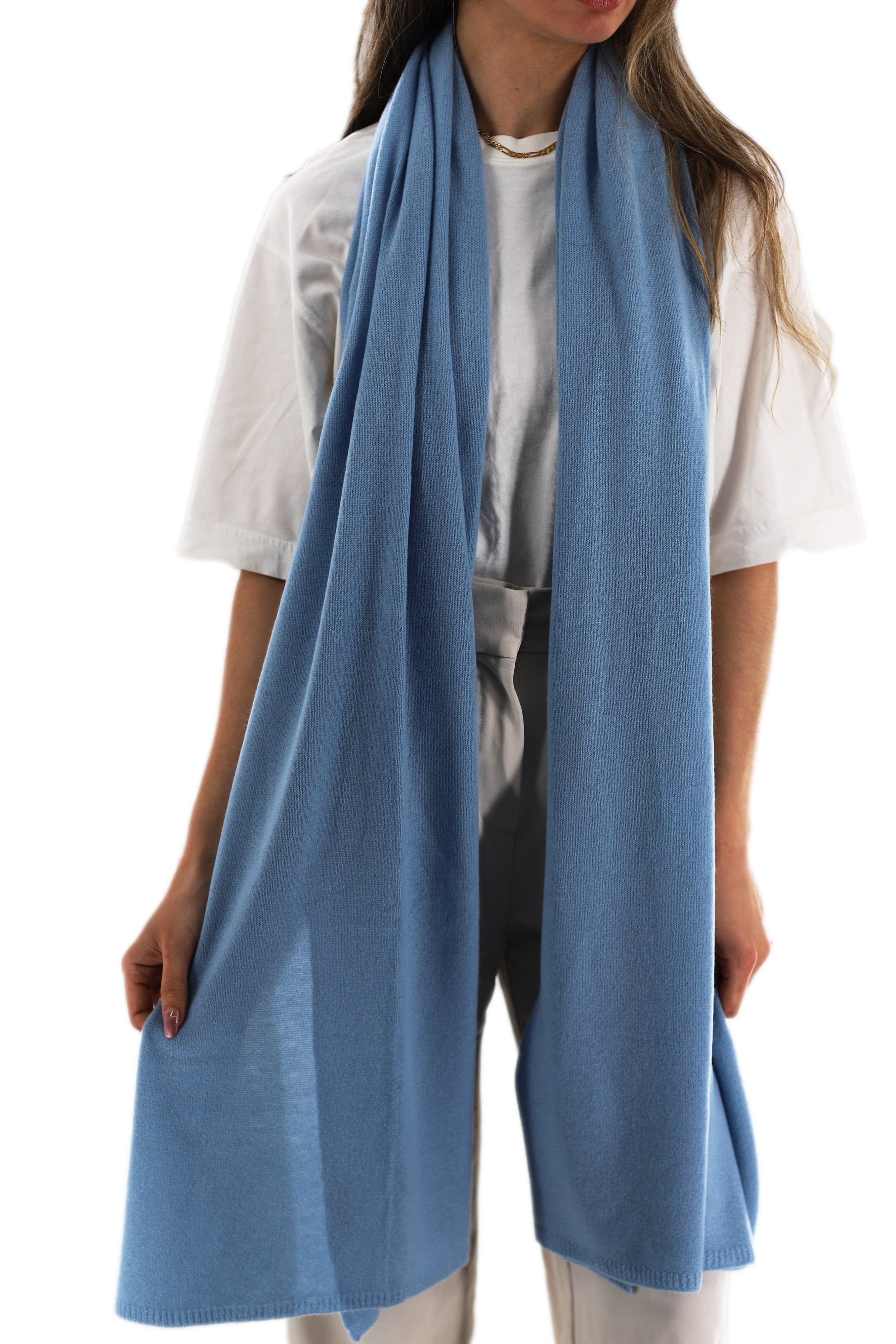 La Fiorentina SUPER SOFT Cashmere Blend Knit Shawl - Light Blue - Cashmere Wrap - La Fiorentina GC57203T-LIGHTBLUE