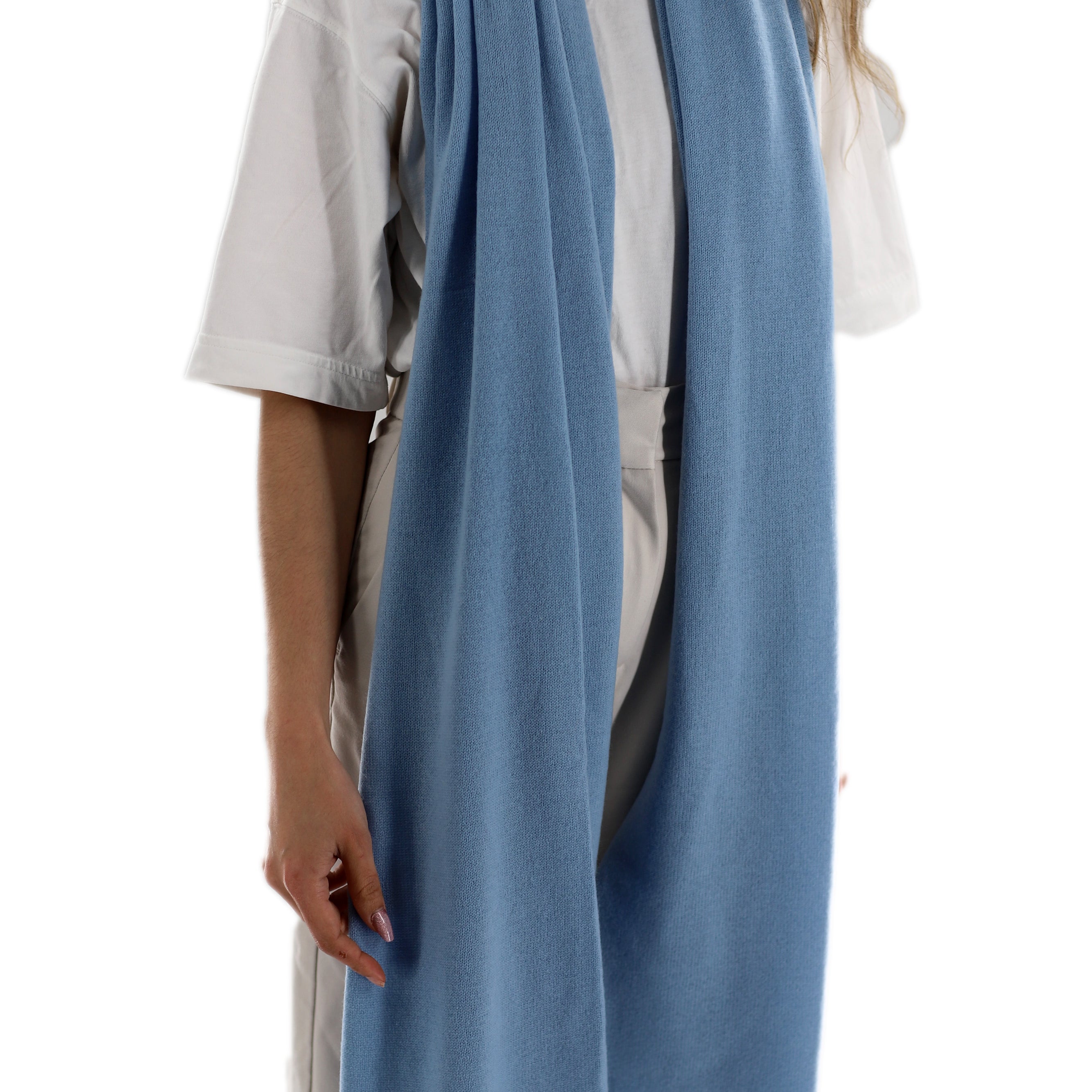 La Fiorentina SUPER SOFT Cashmere Blend Knit Shawl - Light Blue - Cashmere Wrap - La Fiorentina GC57203T-LIGHTBLUE